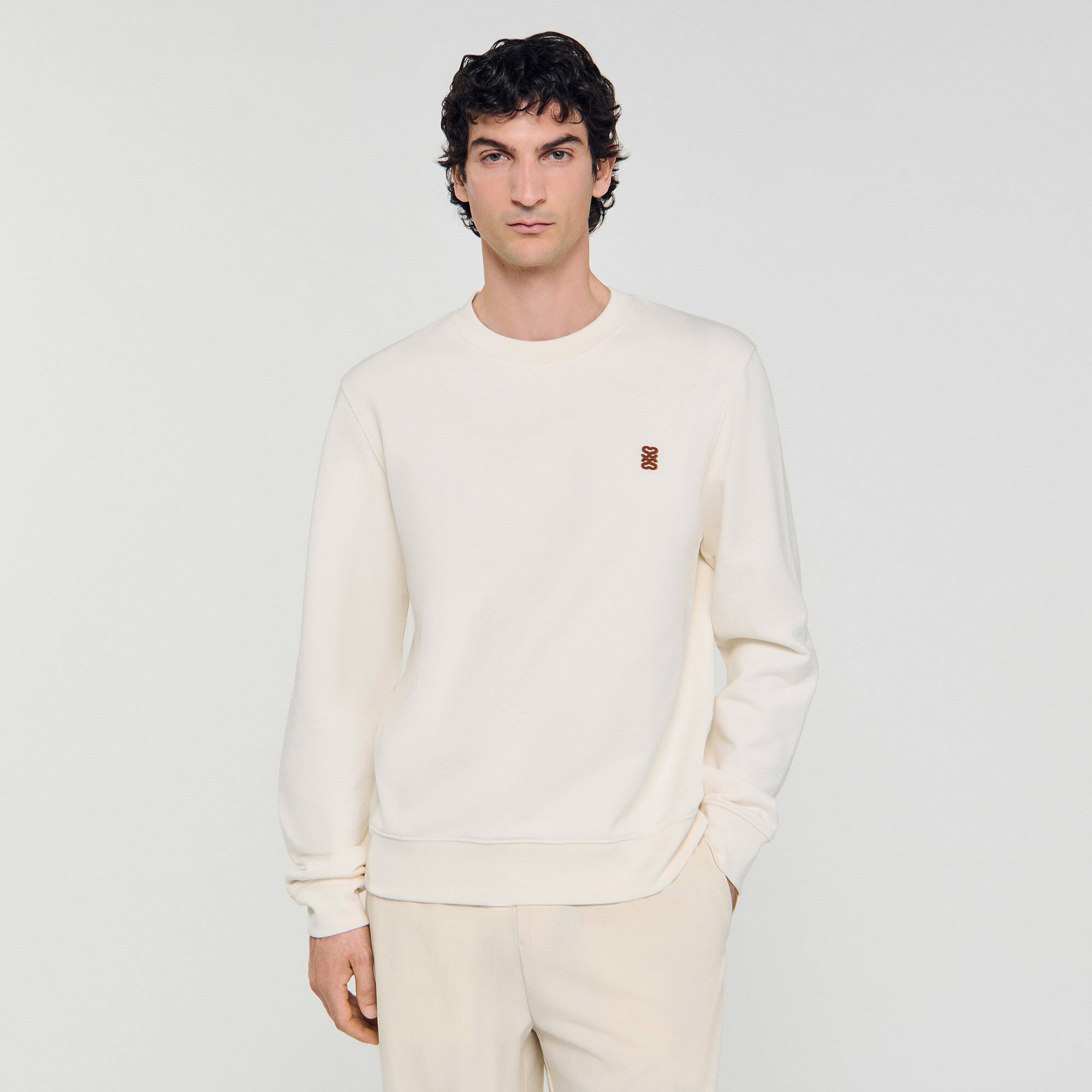 Sweatshirt oversized met leren patch