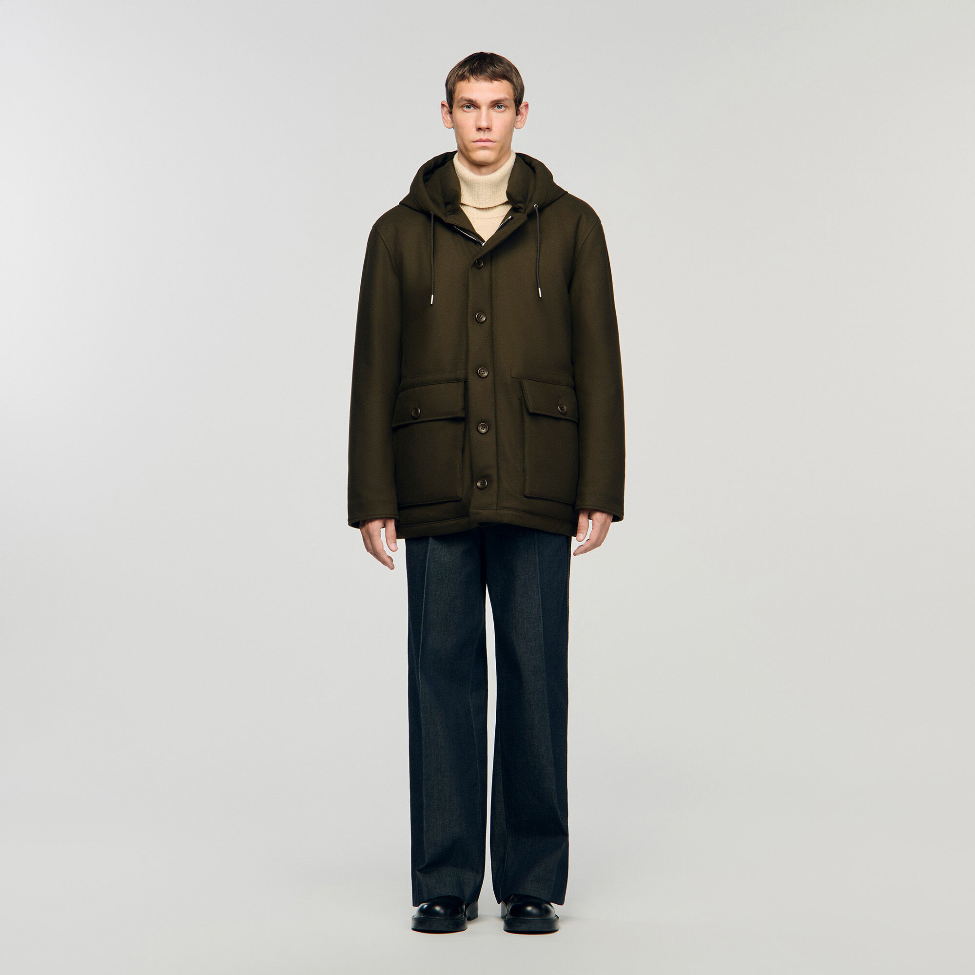 Parka jas van wol met capuchon