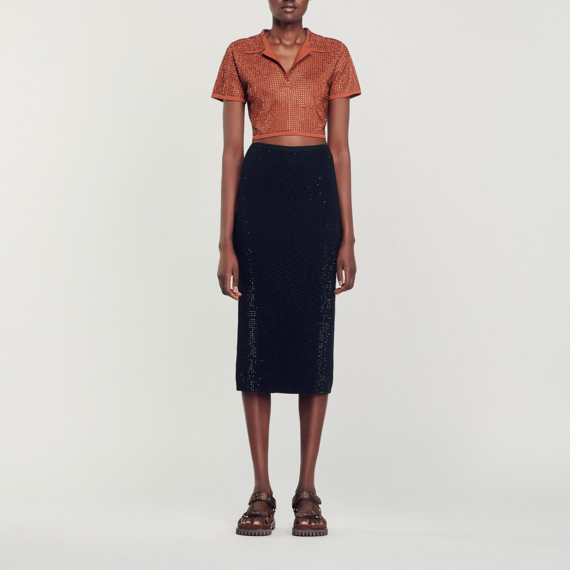 Halflange rok met strassteentjes