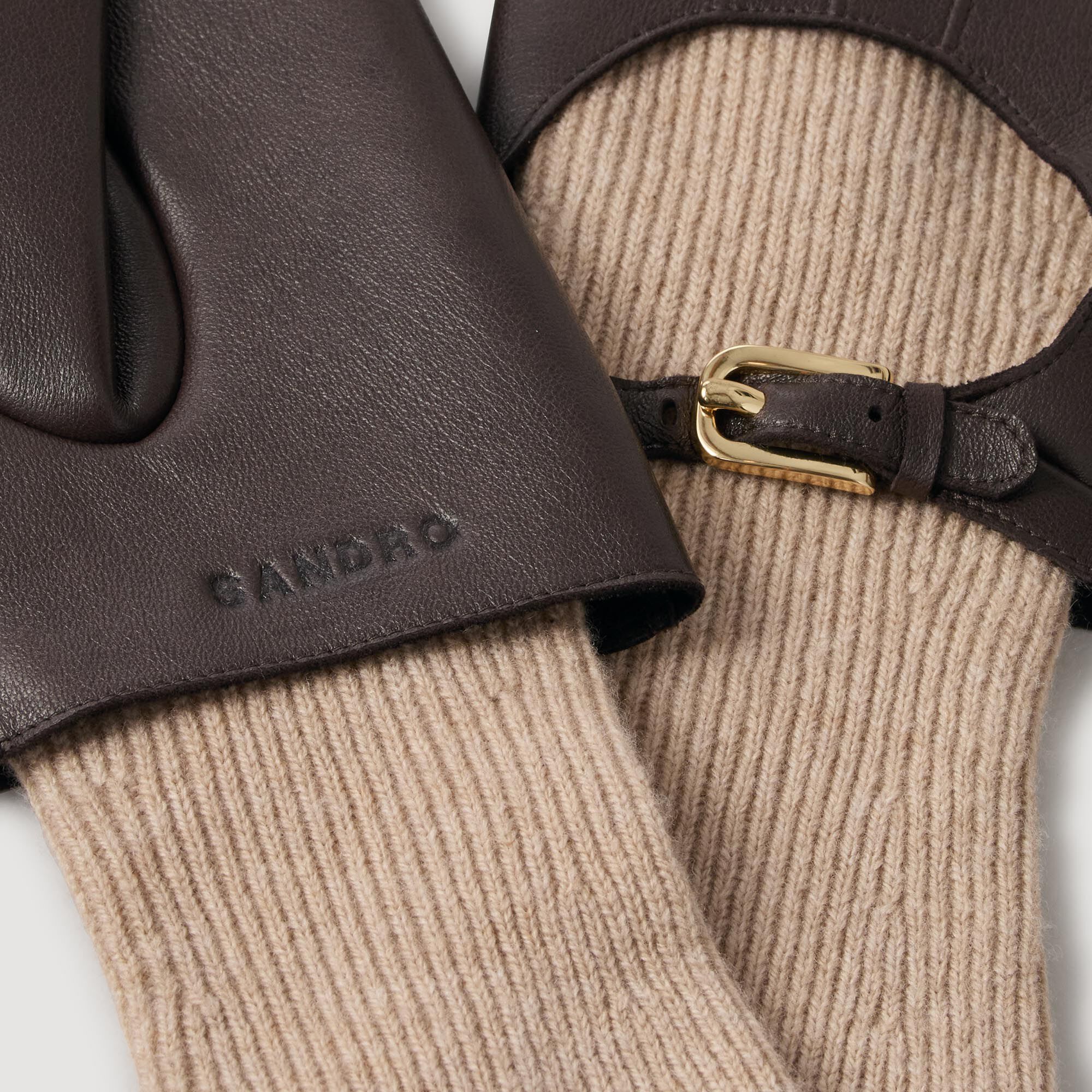 Lange handschoenen gebreid en leer