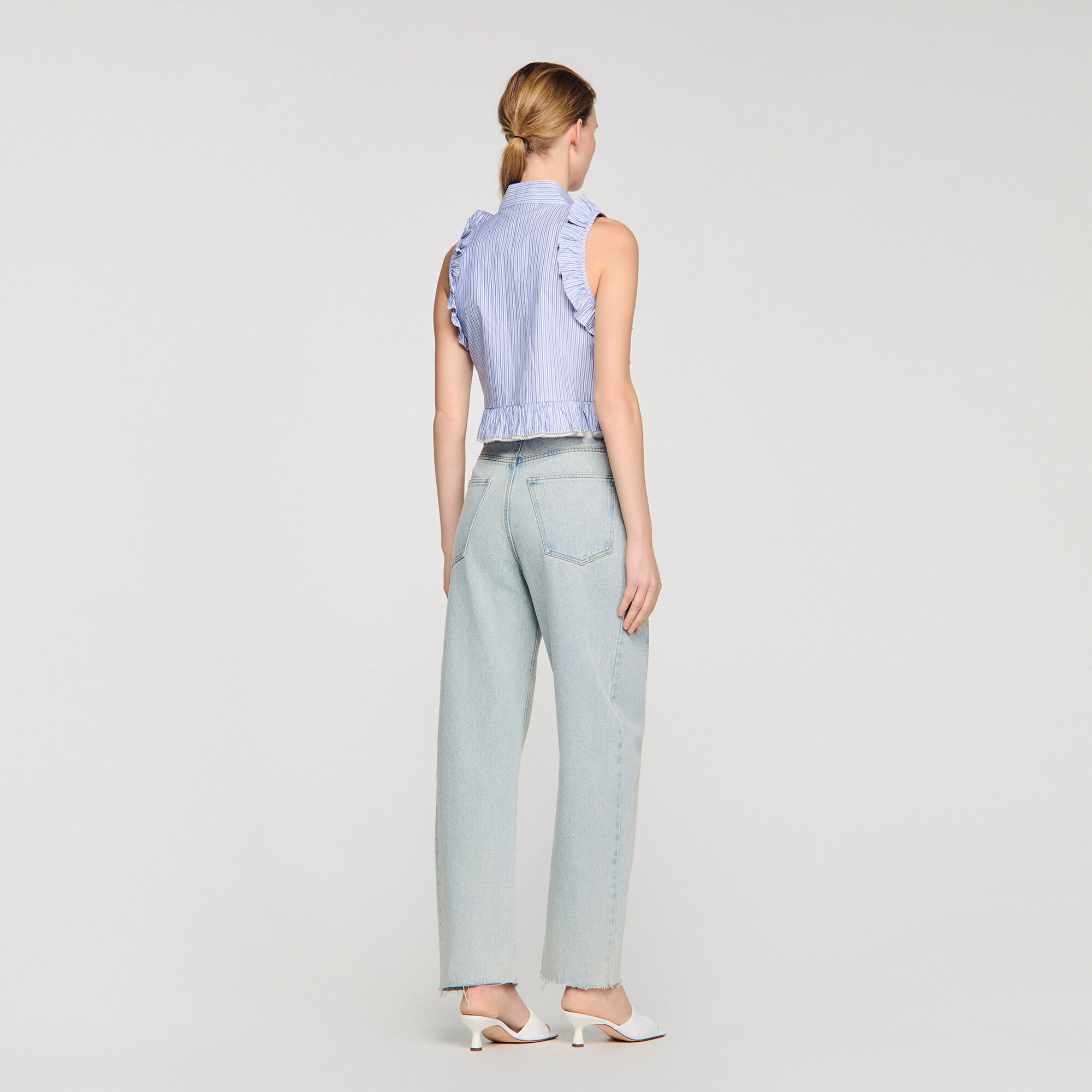 Overhemdblouse gestreept en volants