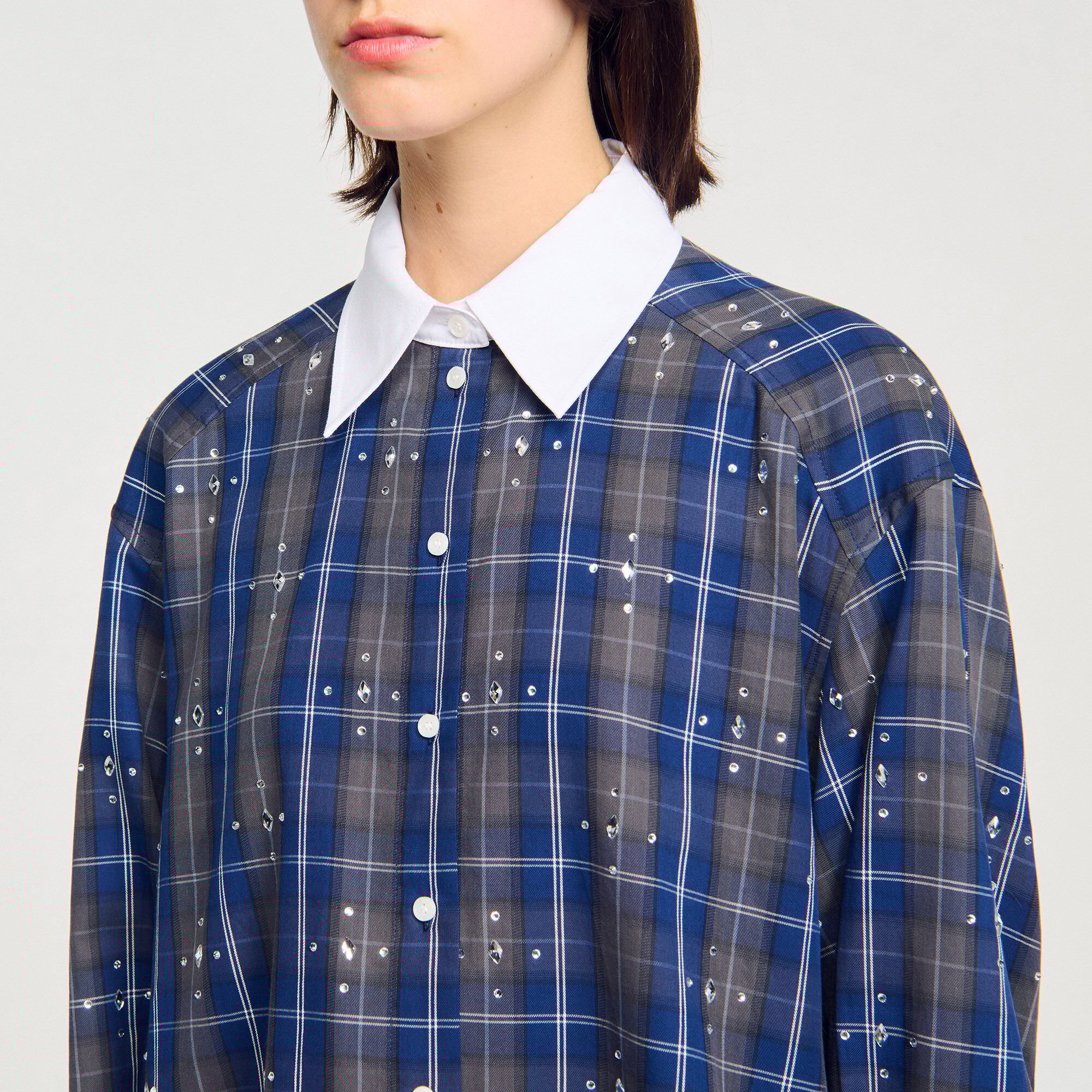 Overhemdblouse geruit met stras