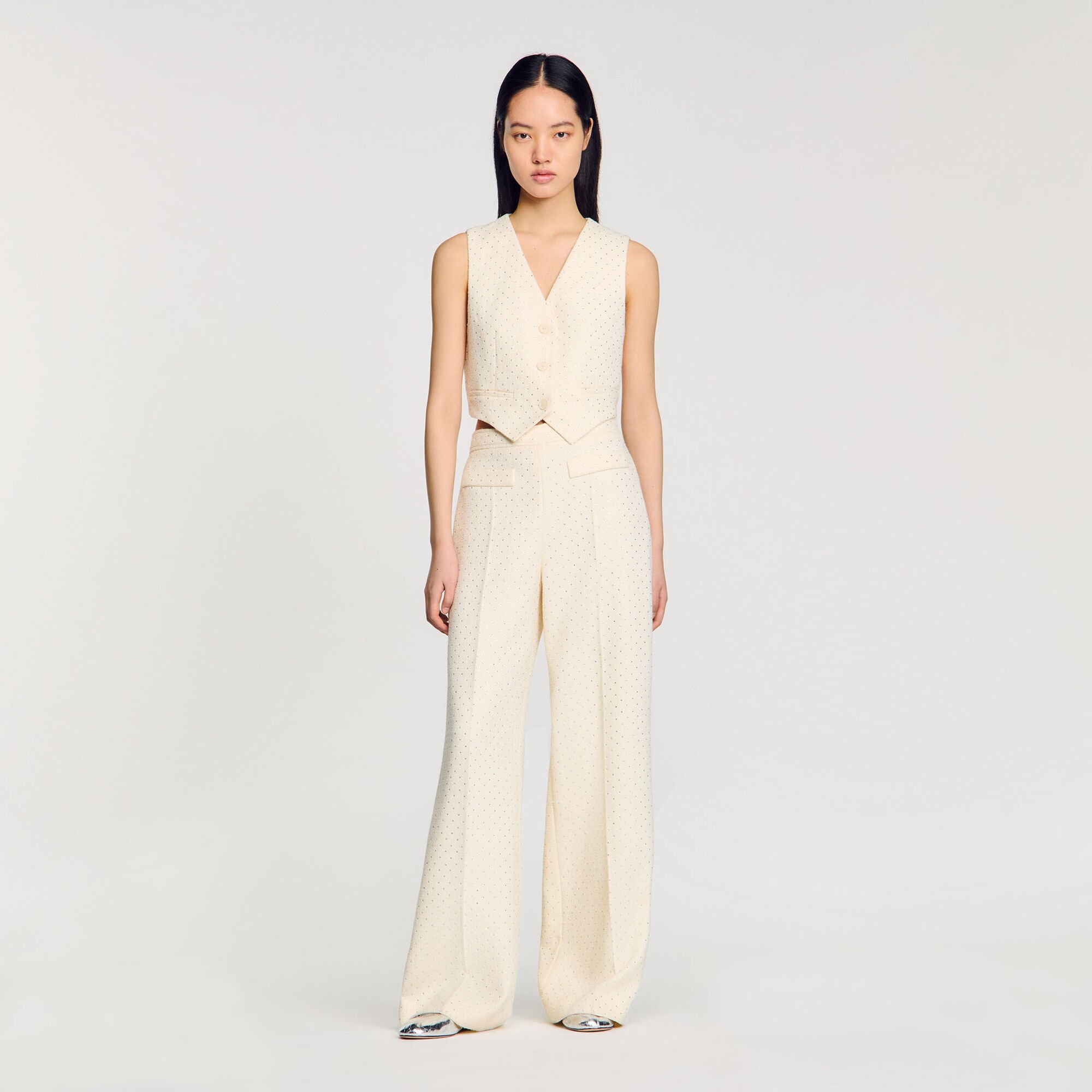 Pantalon van tweed met stras