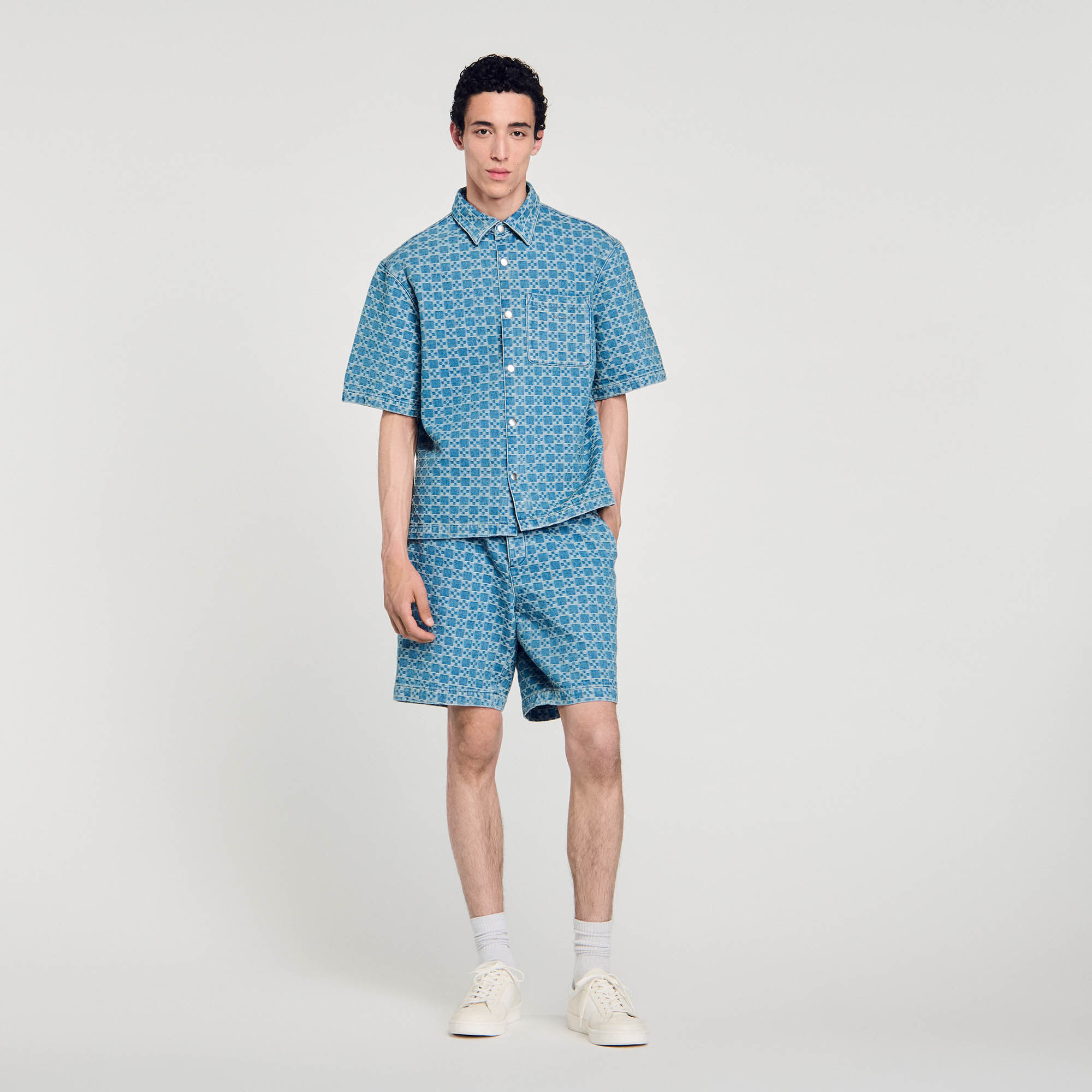 Square cross denim overhemd
