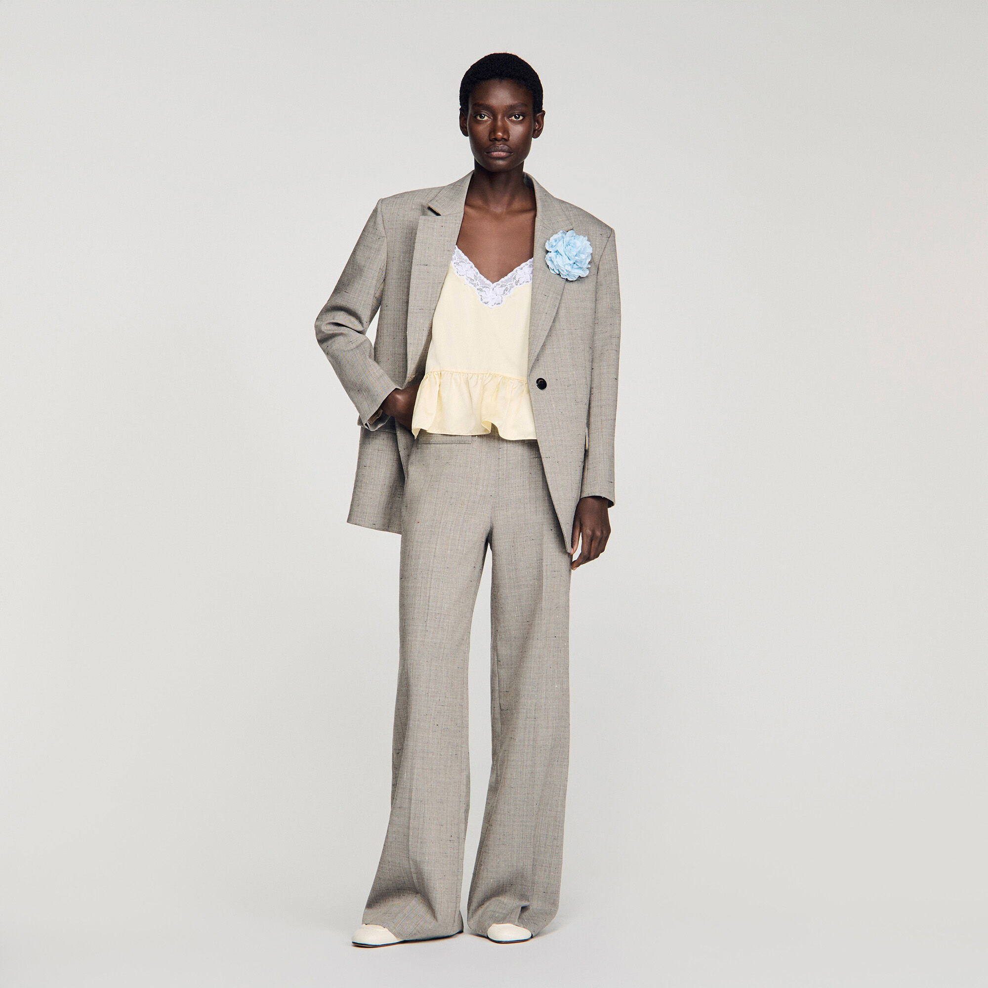 Wijdvallende wollen broek met ruit