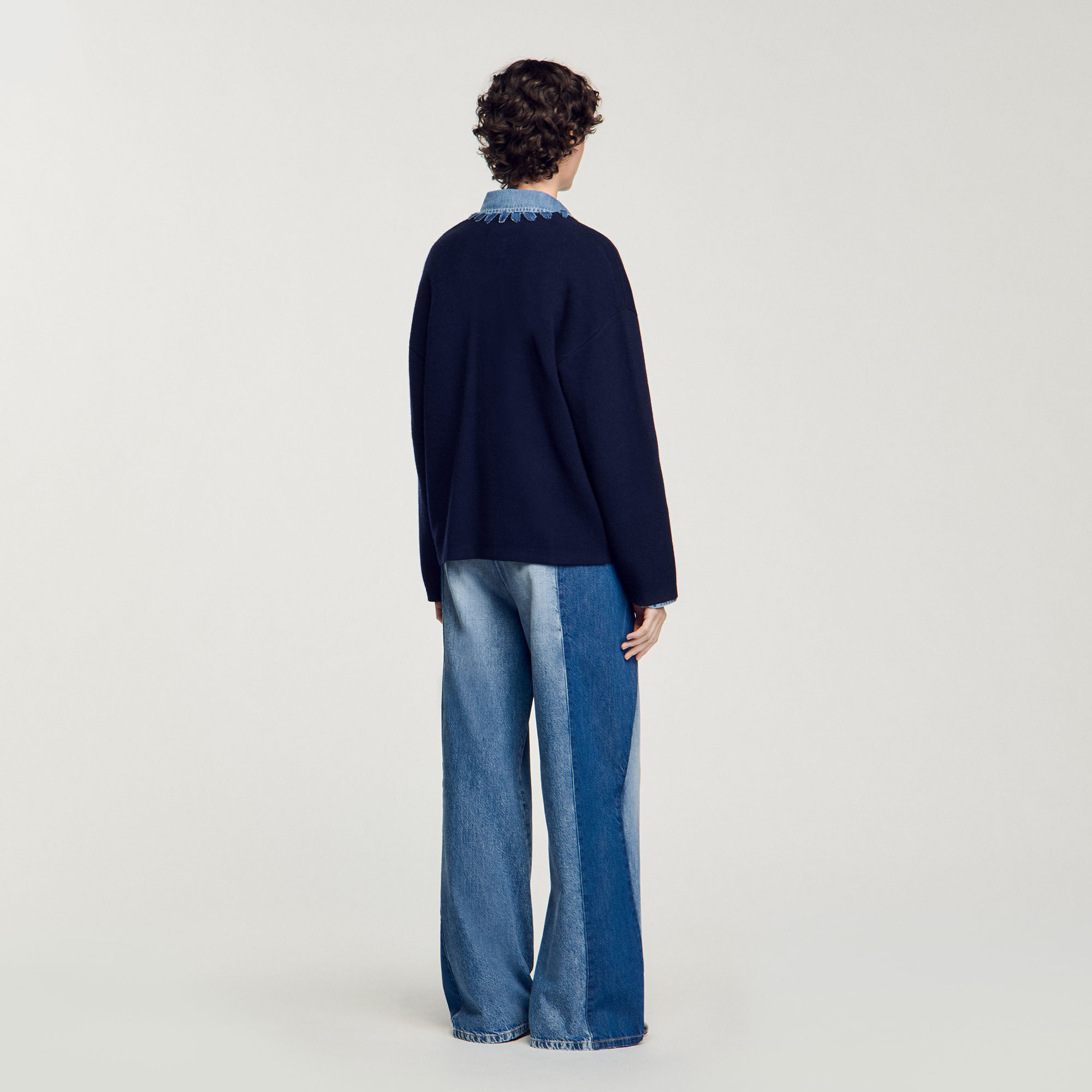 Cardigan vest met denim