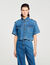Korte denim overhemdblouse