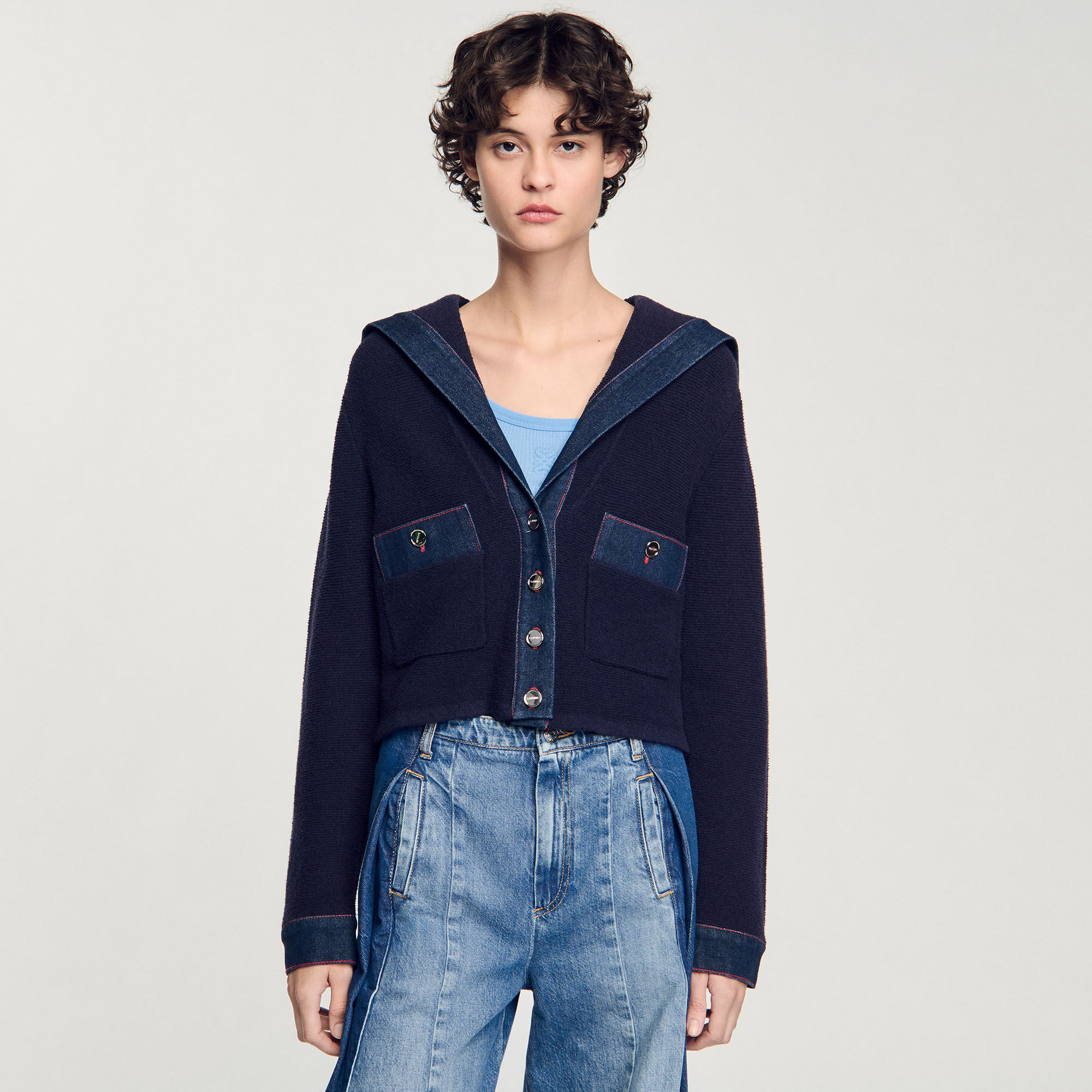 Cardigan vest met denim