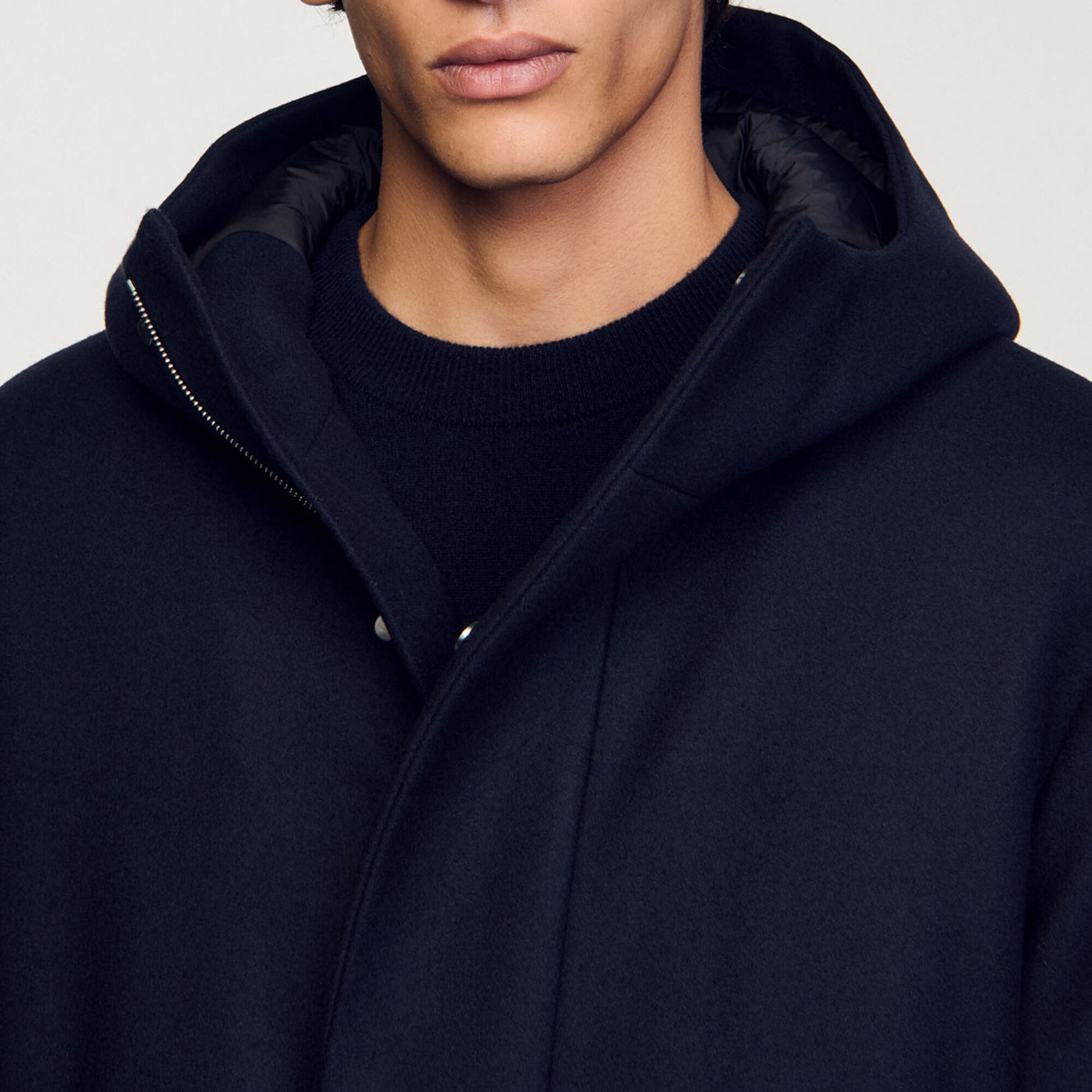 Parka jas van wol met capuchon