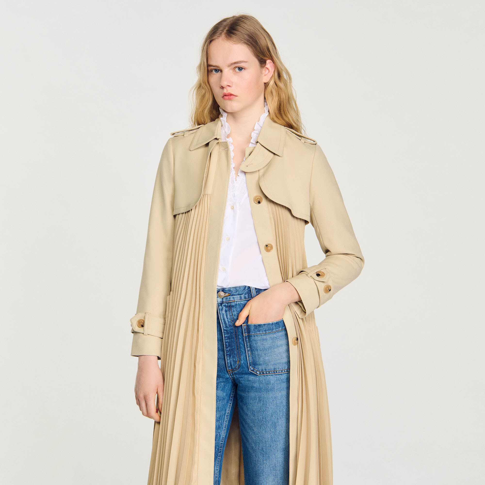 Plissé trenchcoat met riem