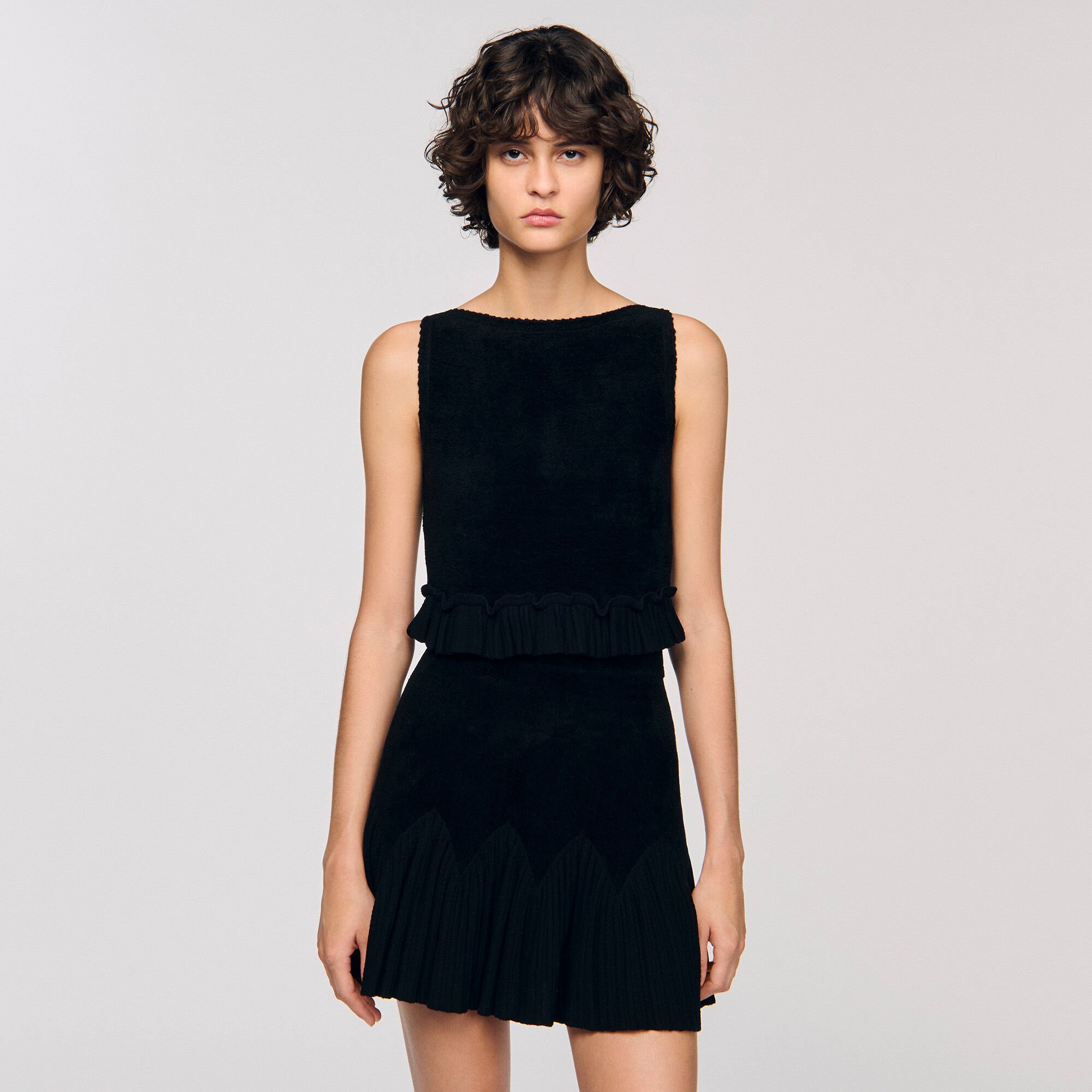 Korte tricot top met ruche