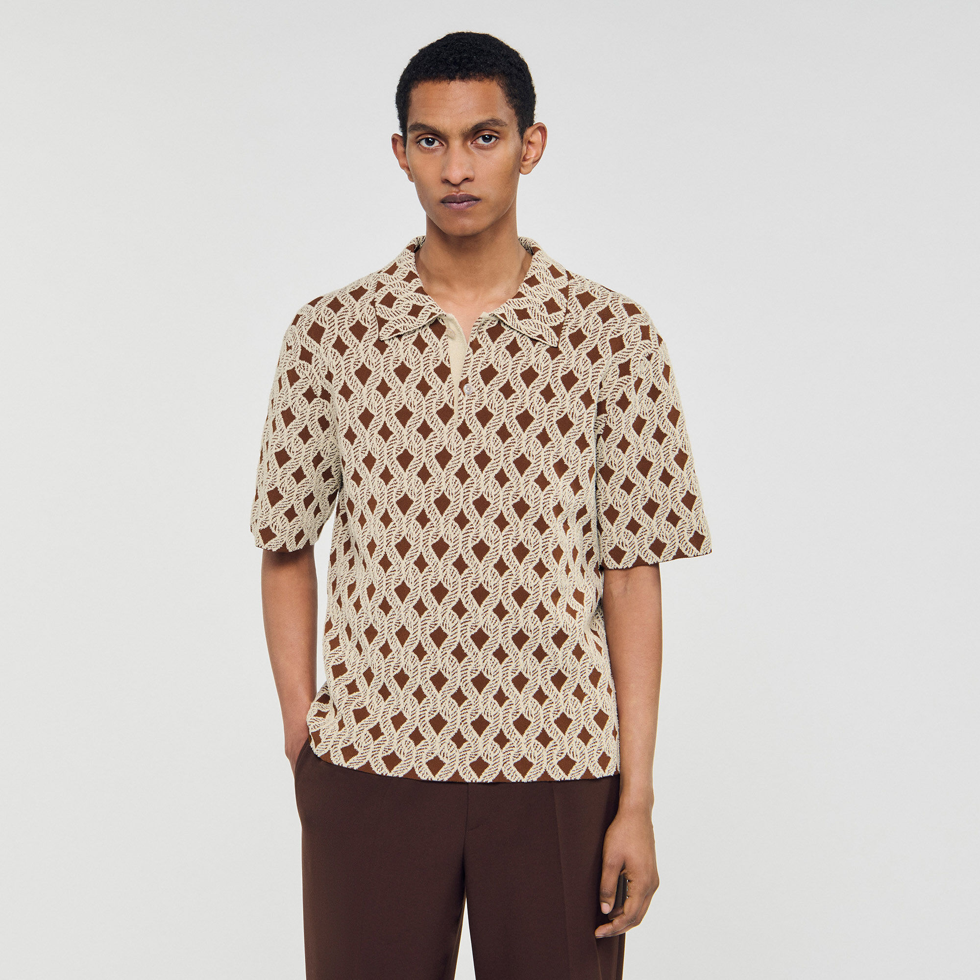 Overhemd cardigan met jacquard koord