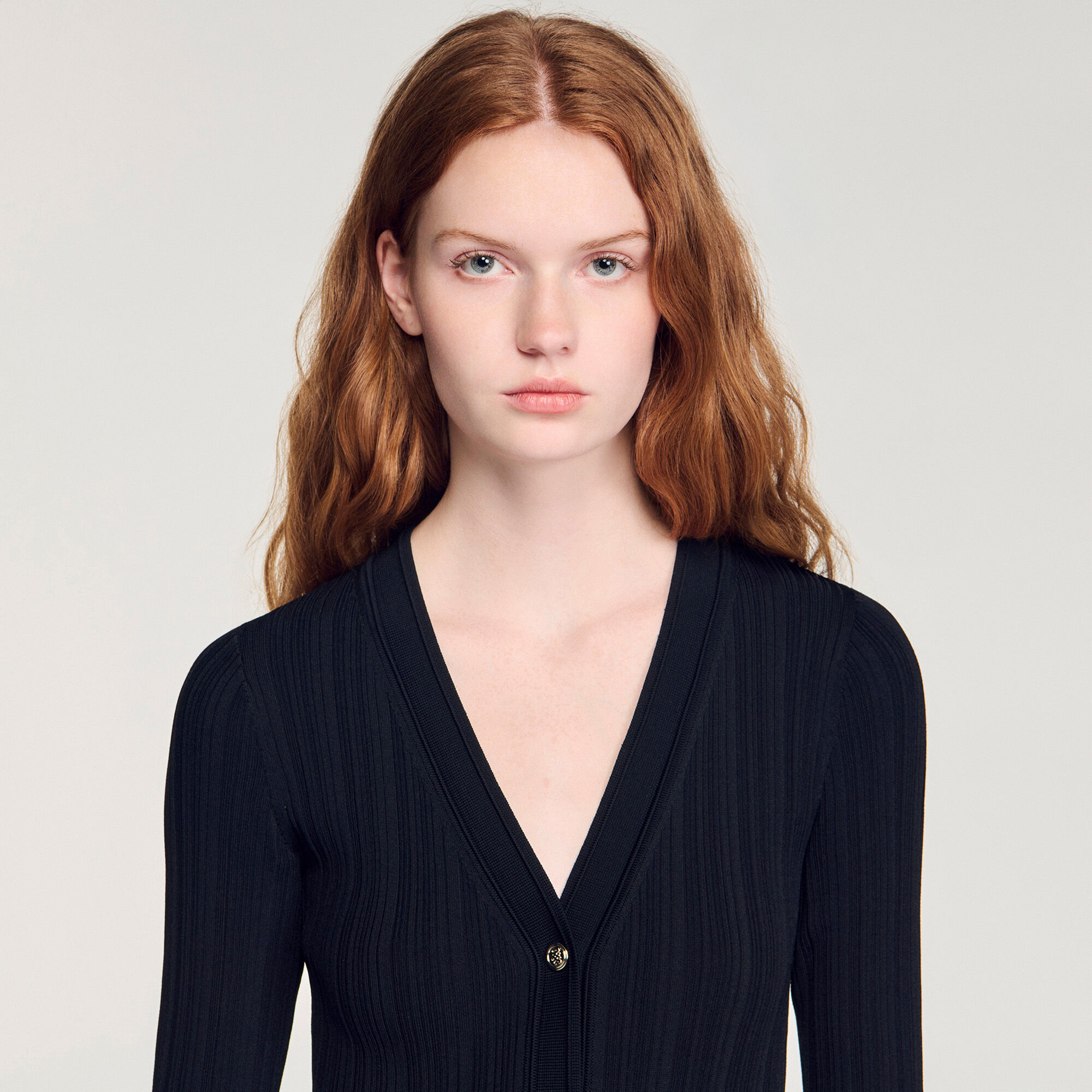 Lange gebreide jurk met volant