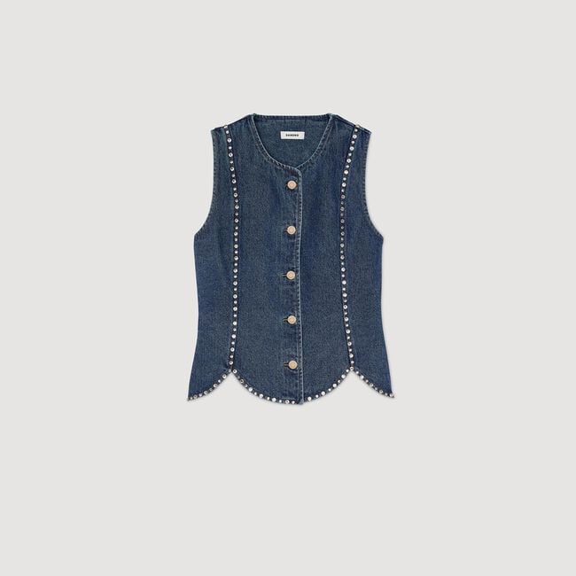 Top van denim met stras