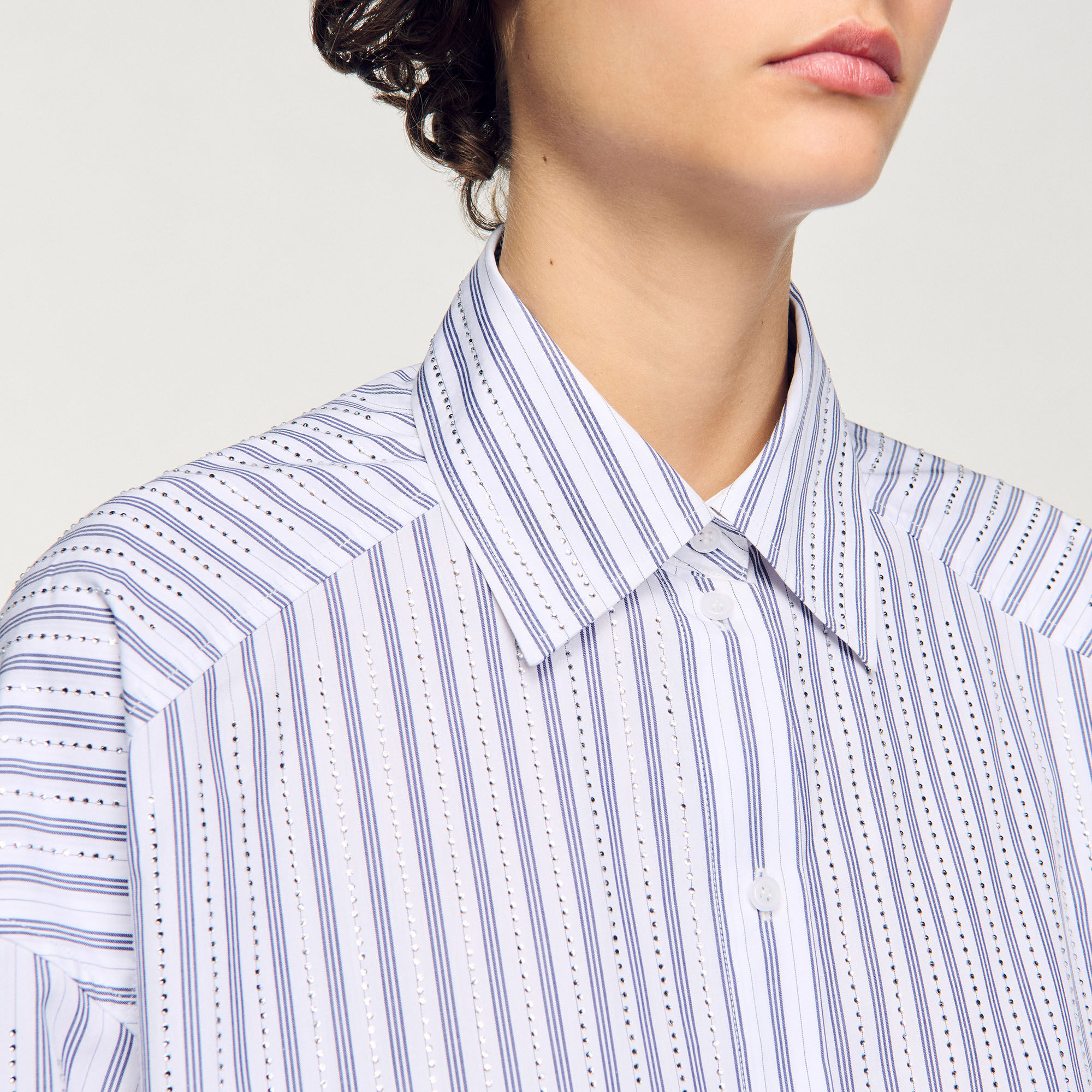 Overhemdblouse gestreept met stras
