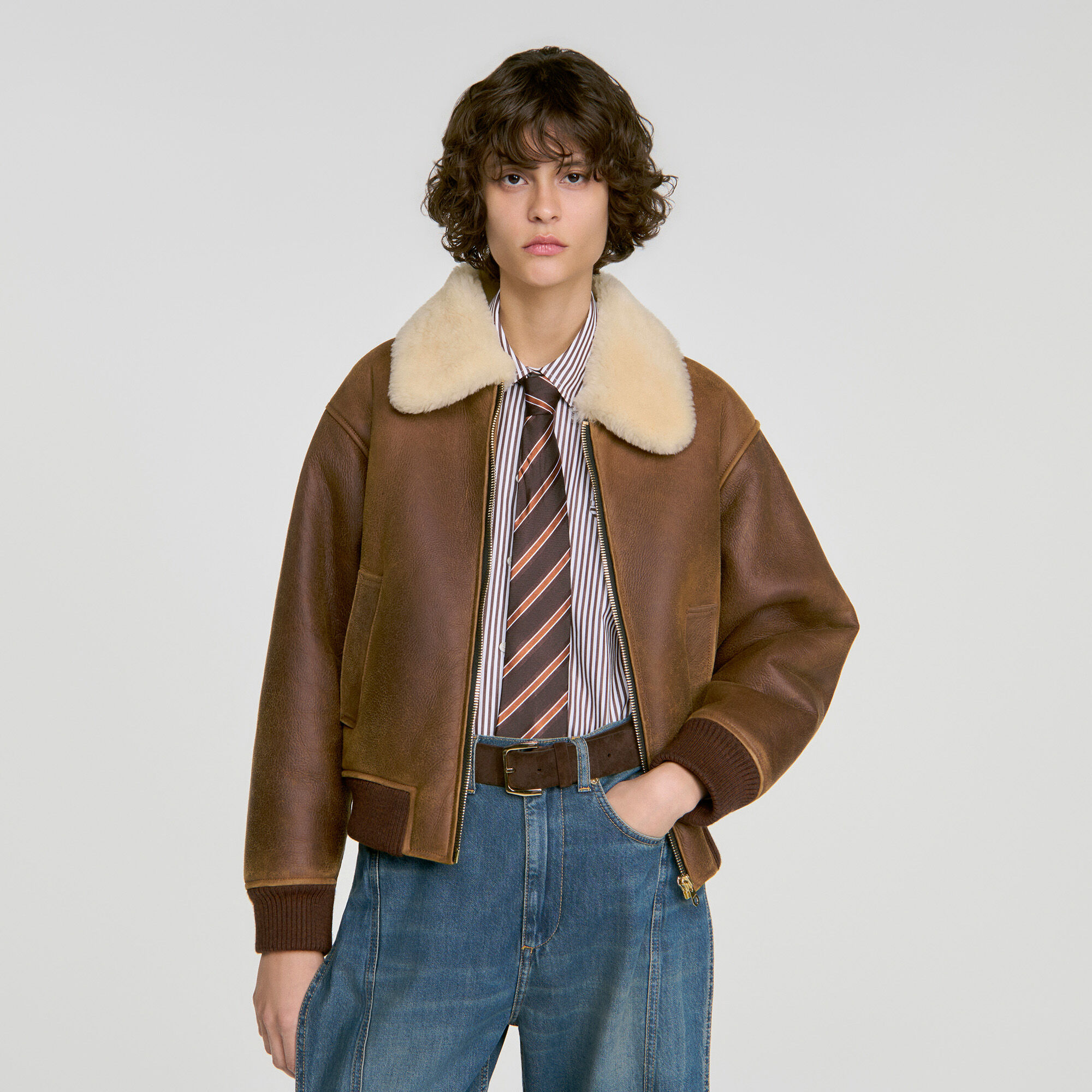Shearling jack met rits
