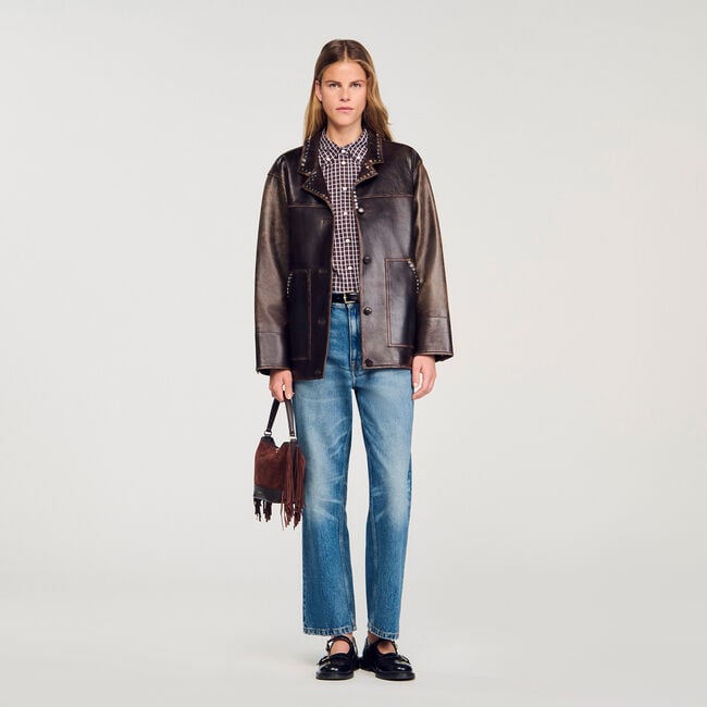 Oversized leren jack met studs