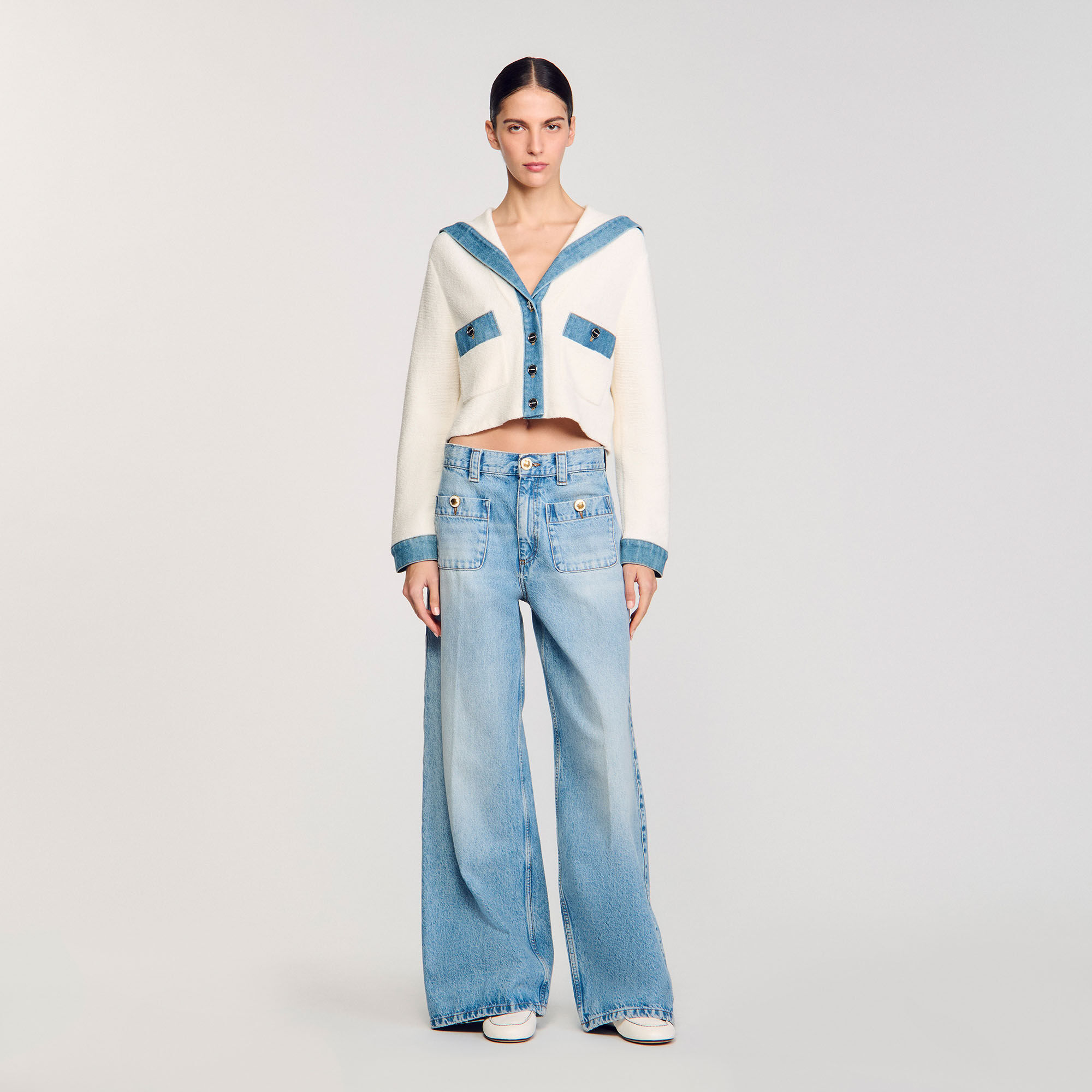 Cardigan vest met denim
