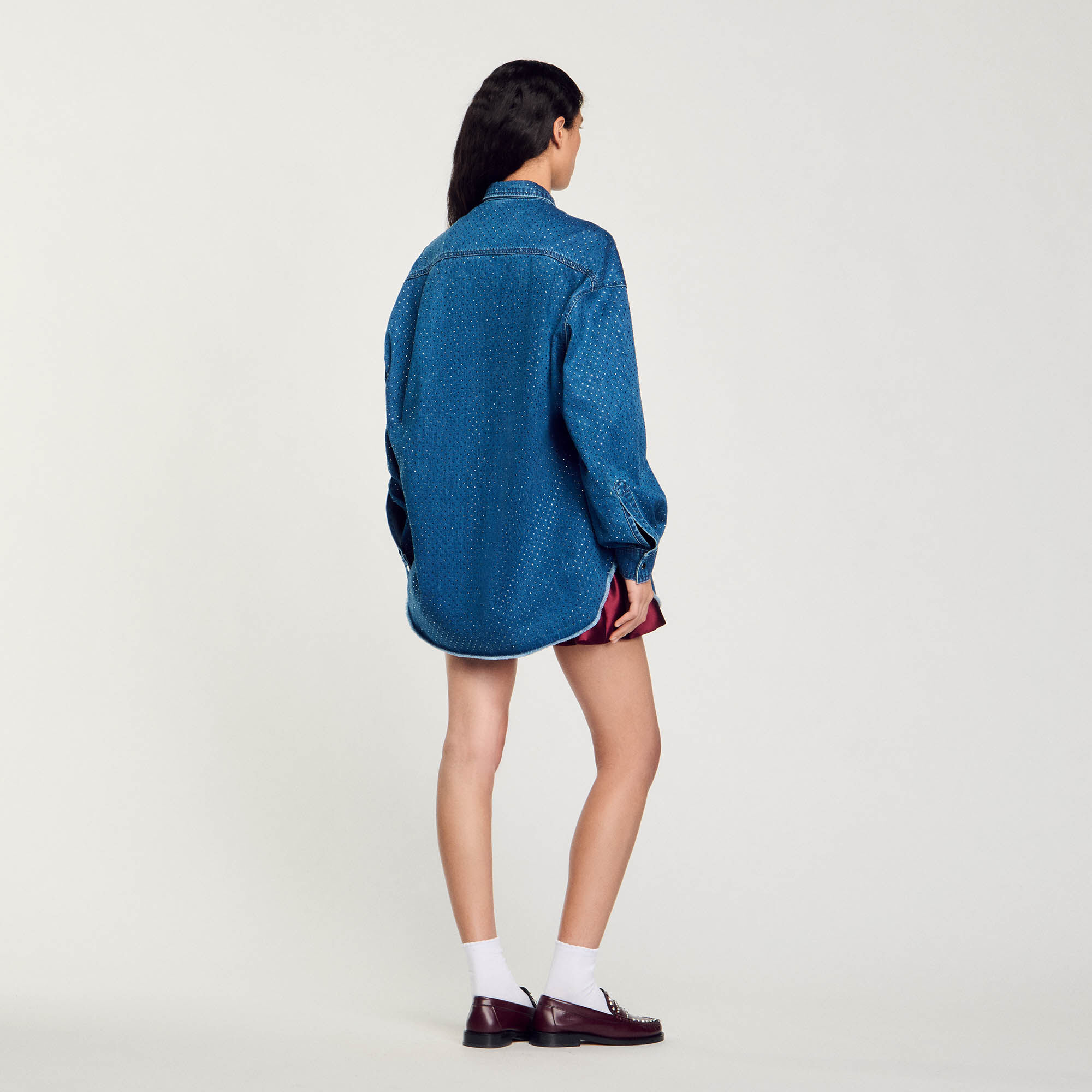 Overhemdblouse denim met stras