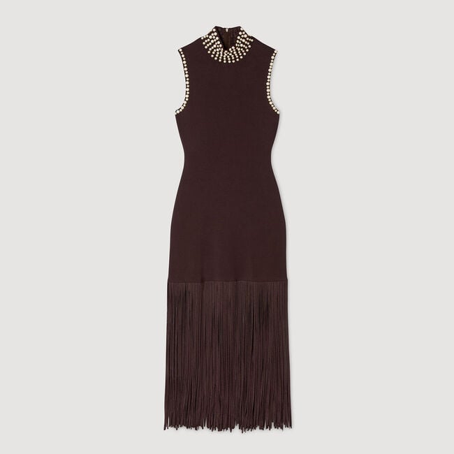 Lange jurk tricot met franjes