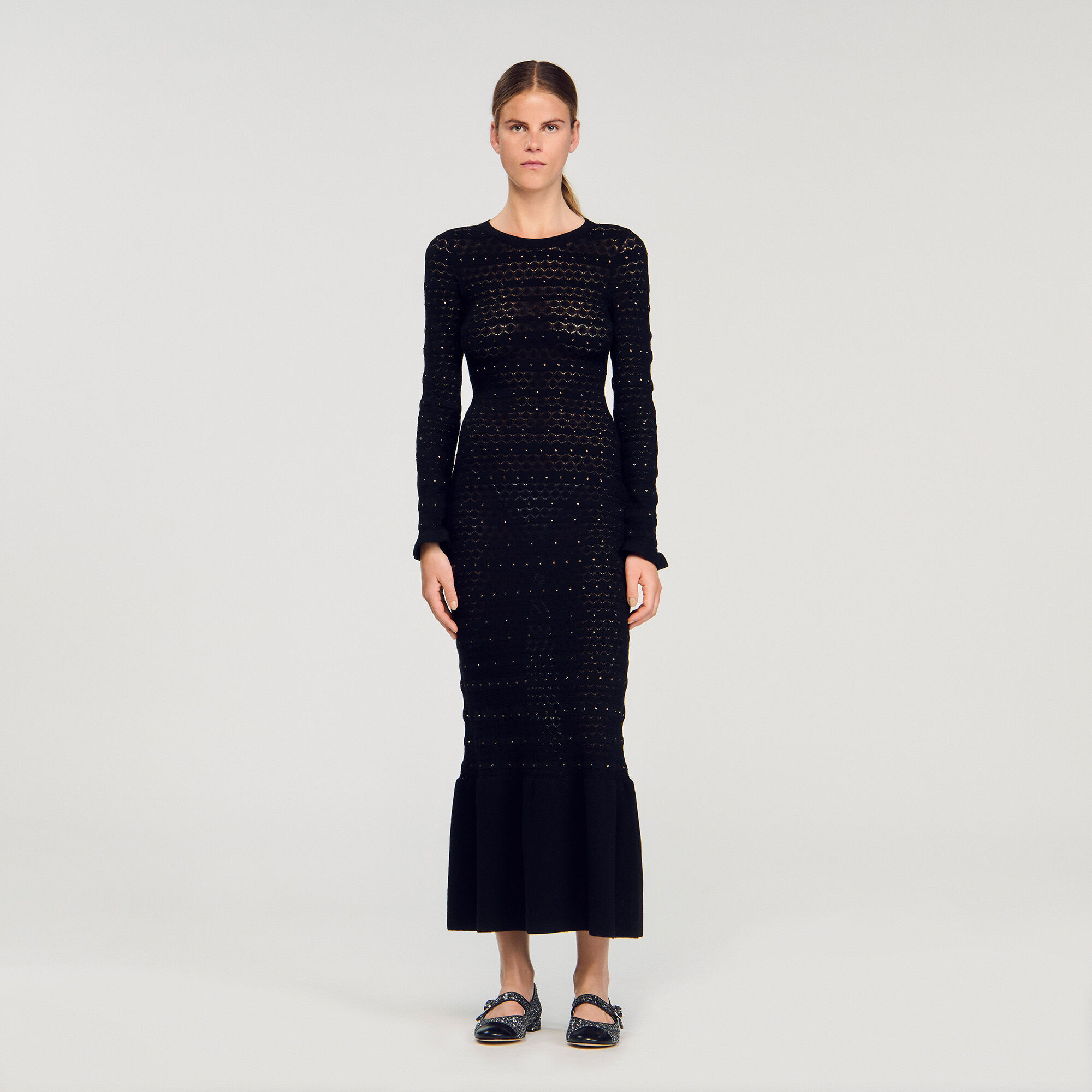 Lange jurk tricot met stras