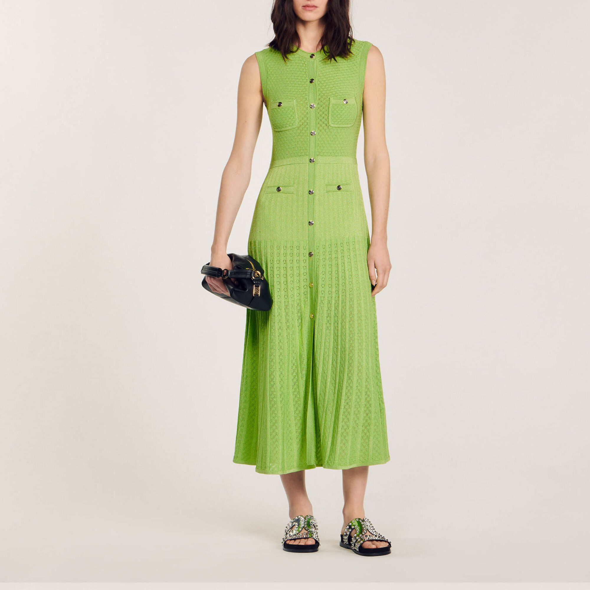 Gebreide midi jurk groen voor dames Sandro Paris