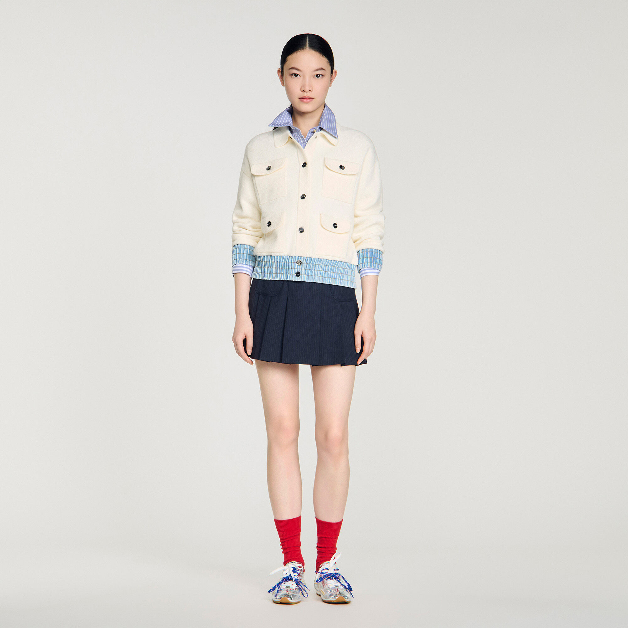 Cardigan vest met denim