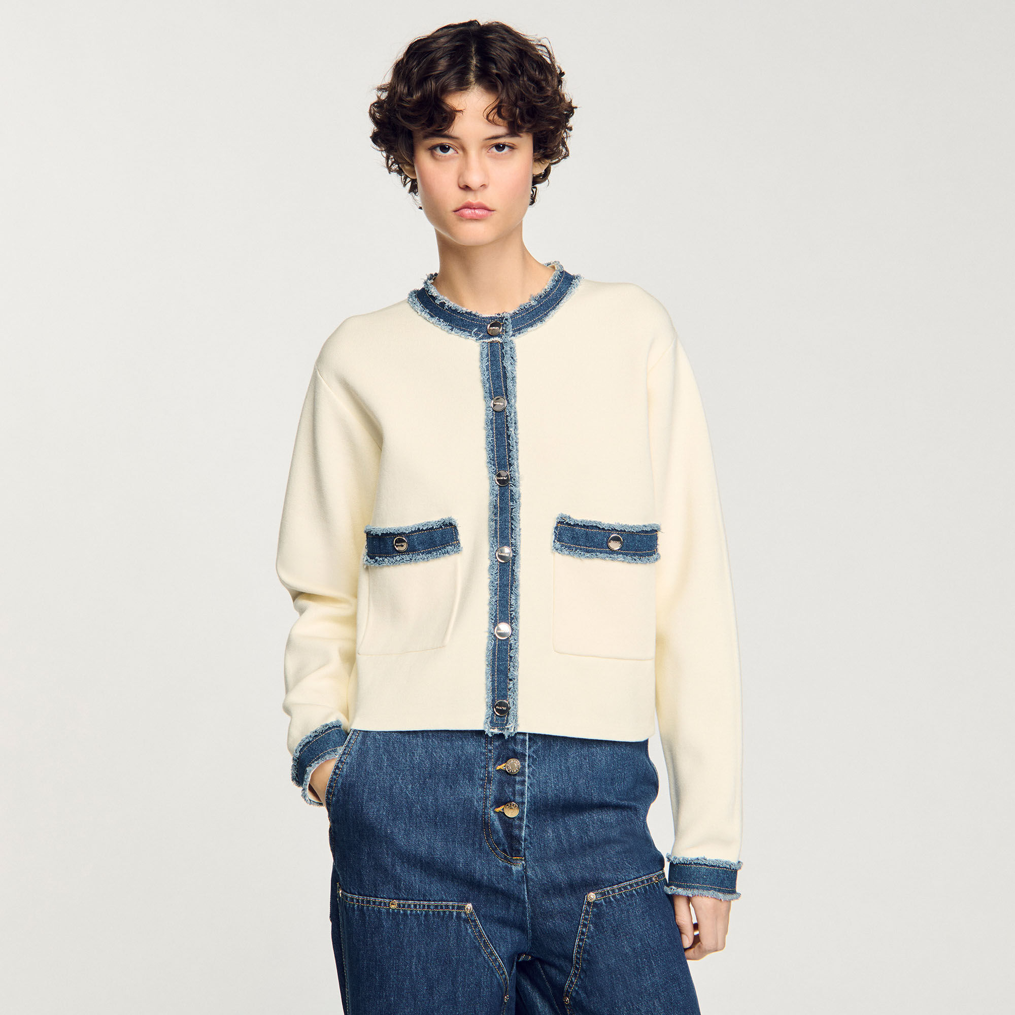 Cardigan vest met denim