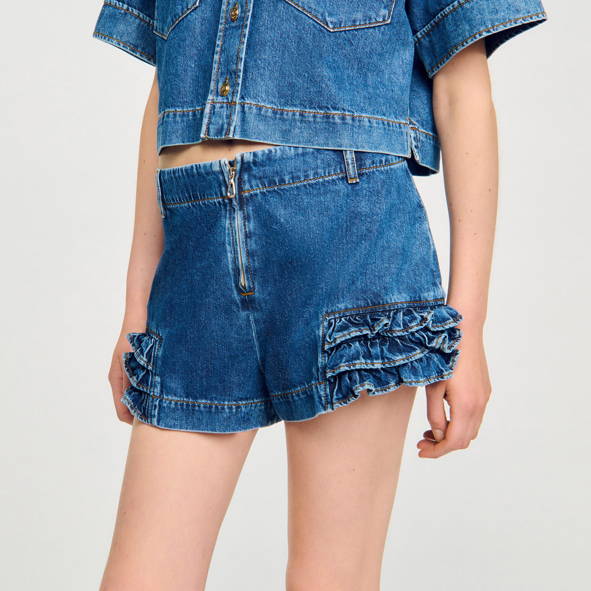 Denim short met volants