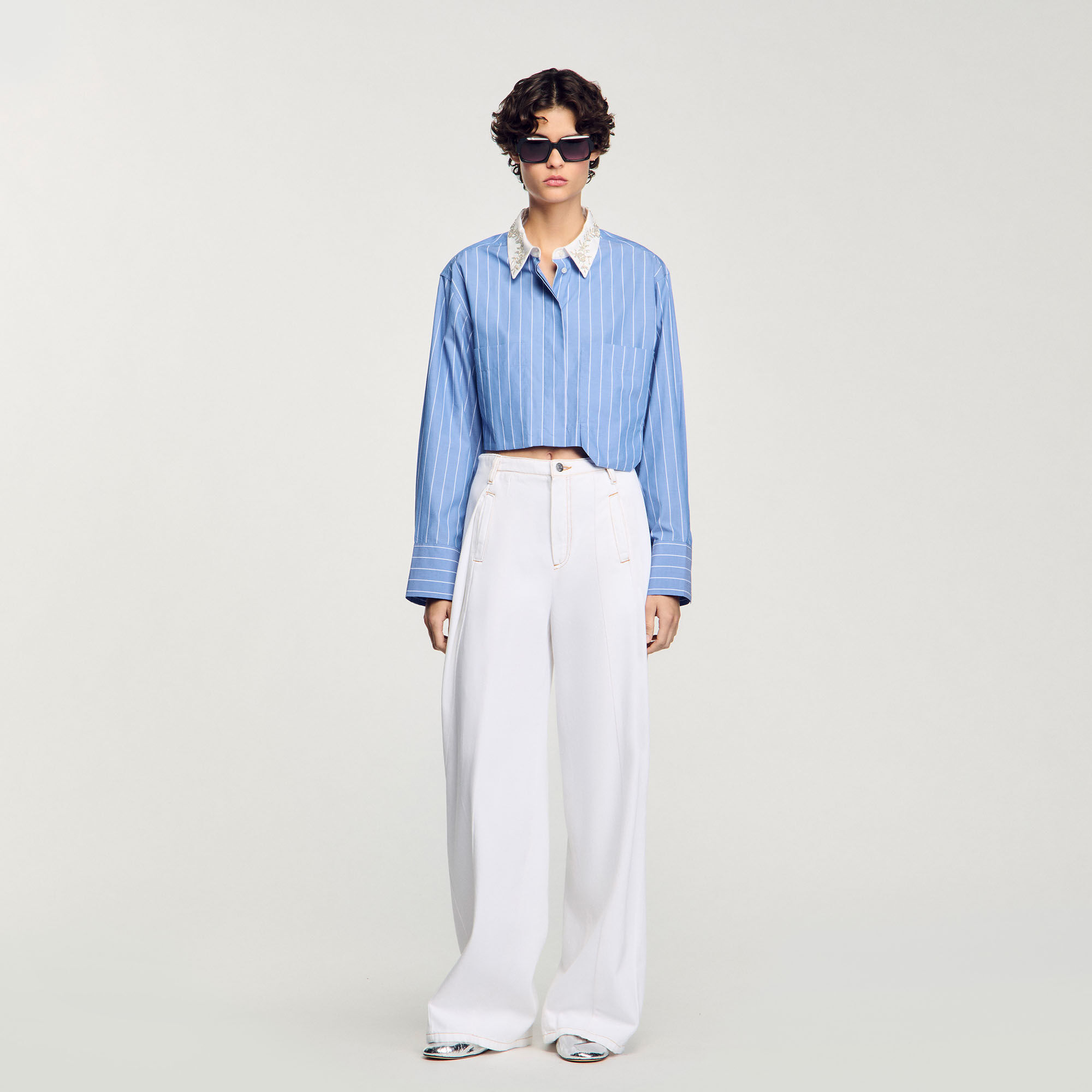 Overhemdblouse kort gestreept