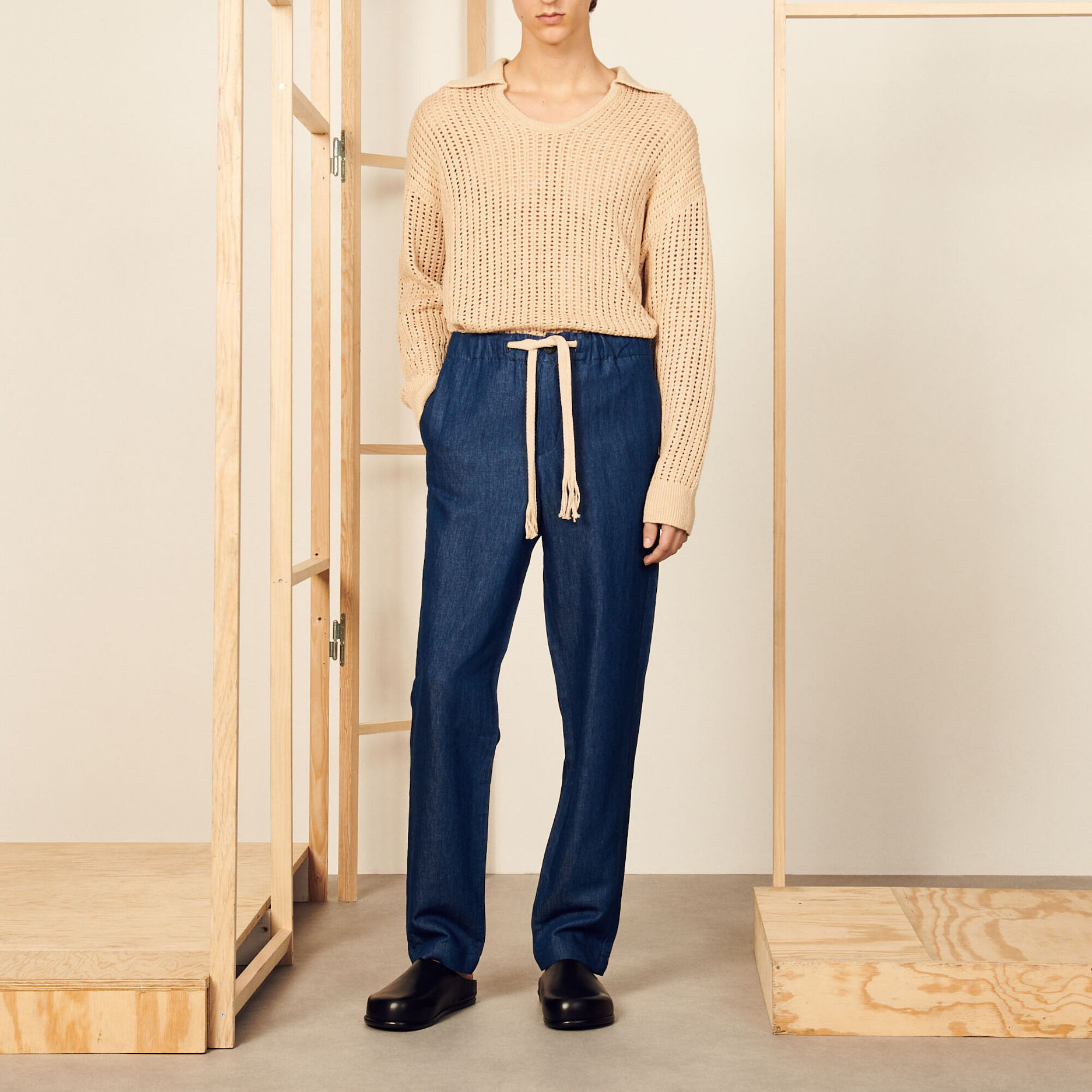 Wijde pantalon van chambray katoen