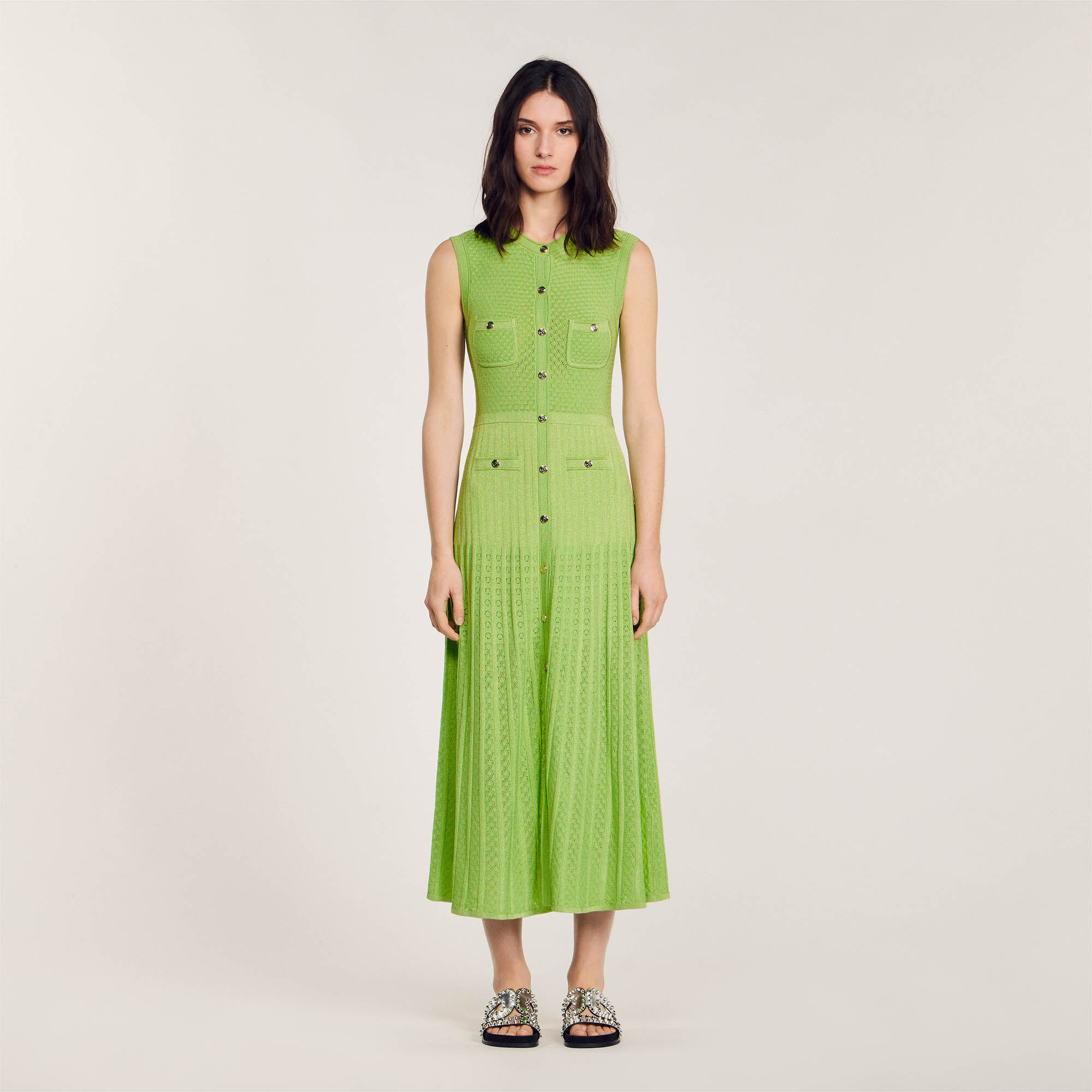 Gebreide midi jurk groen voor dames Sandro Paris