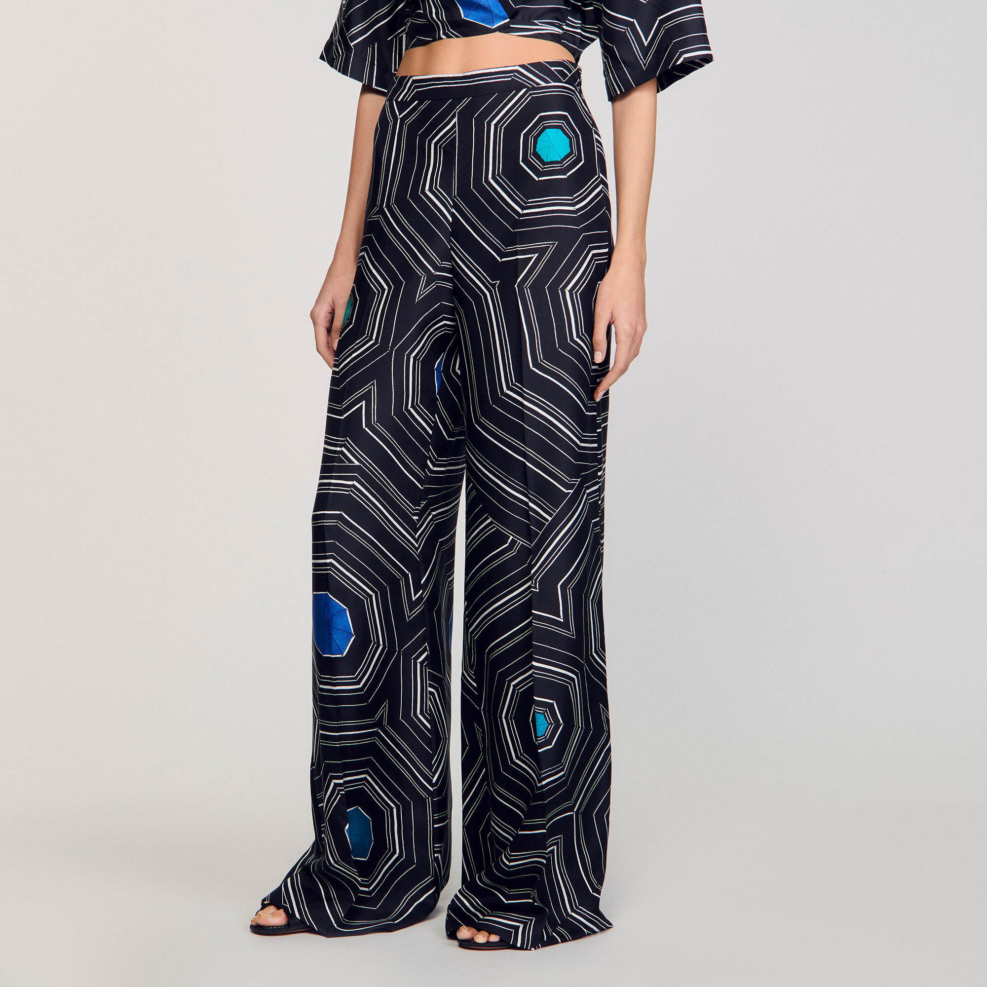 Pantalon zijde Spirales print