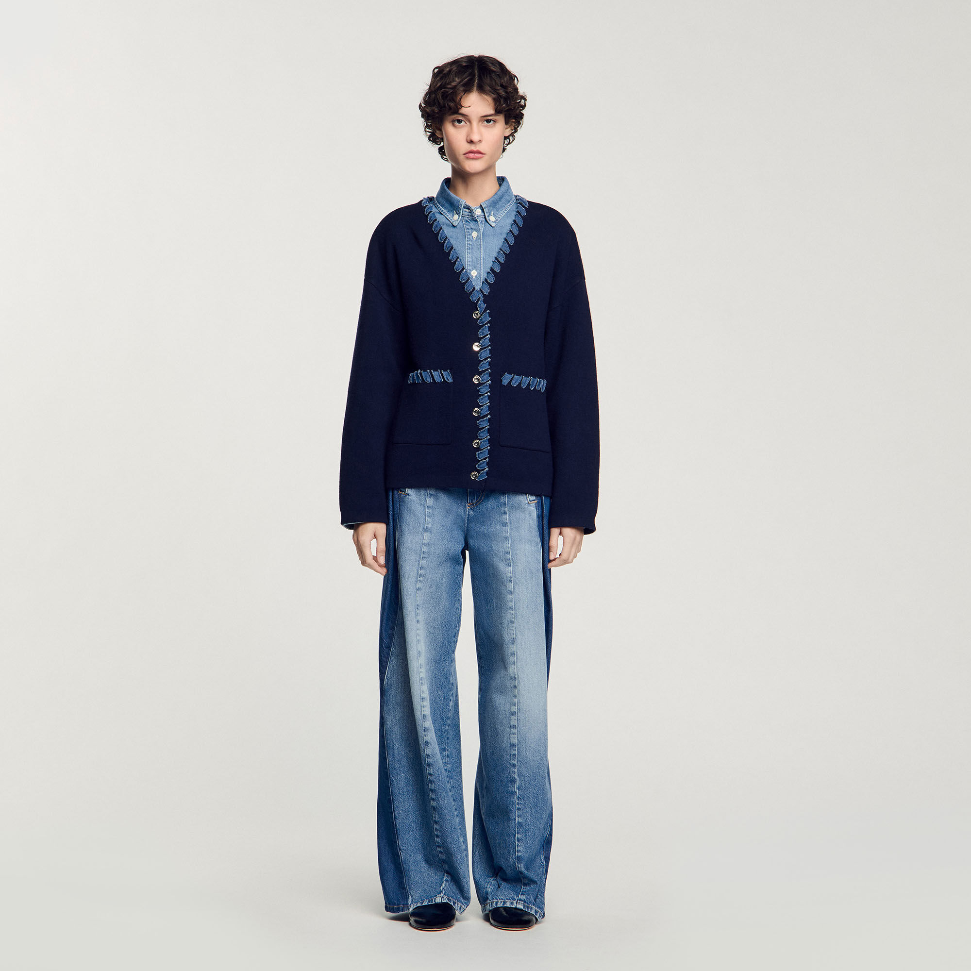 Cardigan vest met denim