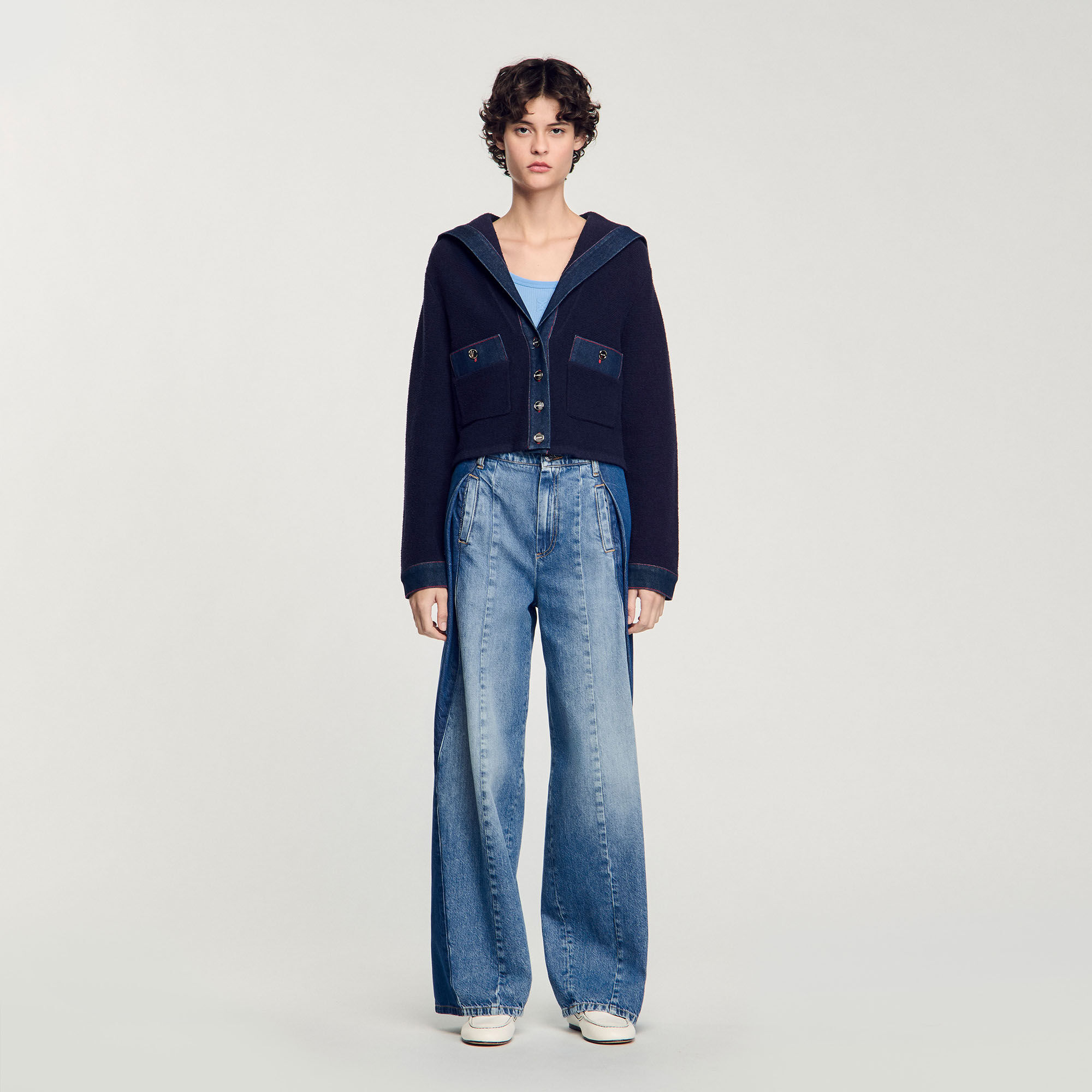 Cardigan vest met denim