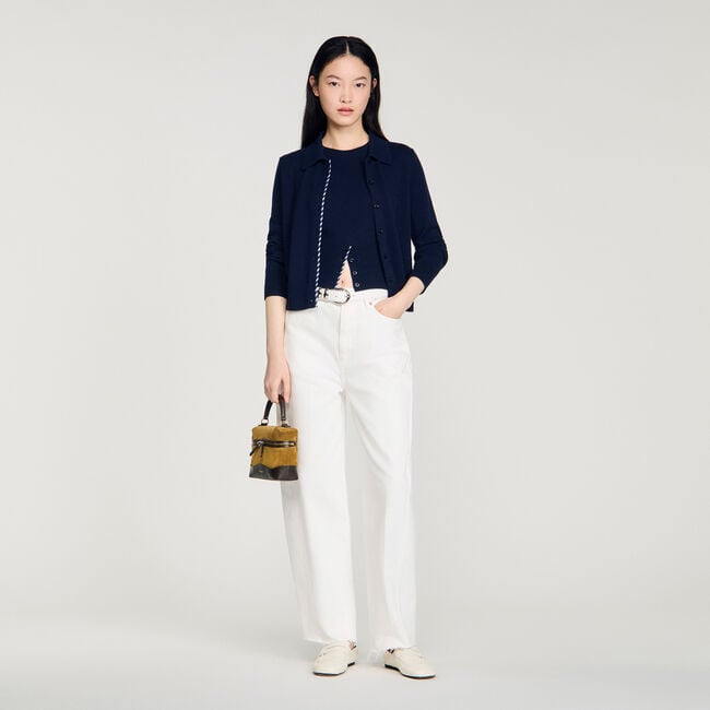 Cardigan gestreept wol en kasjmier