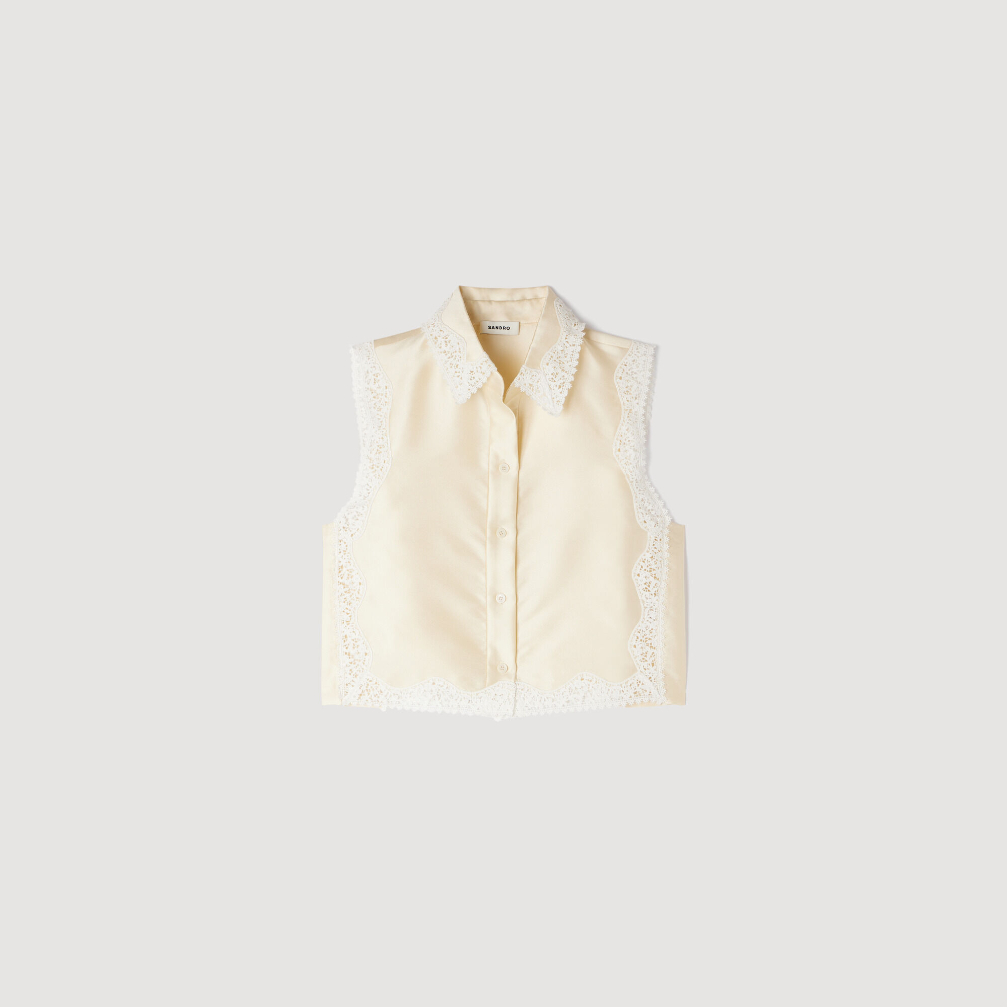 Korte overhemdblouse met kant