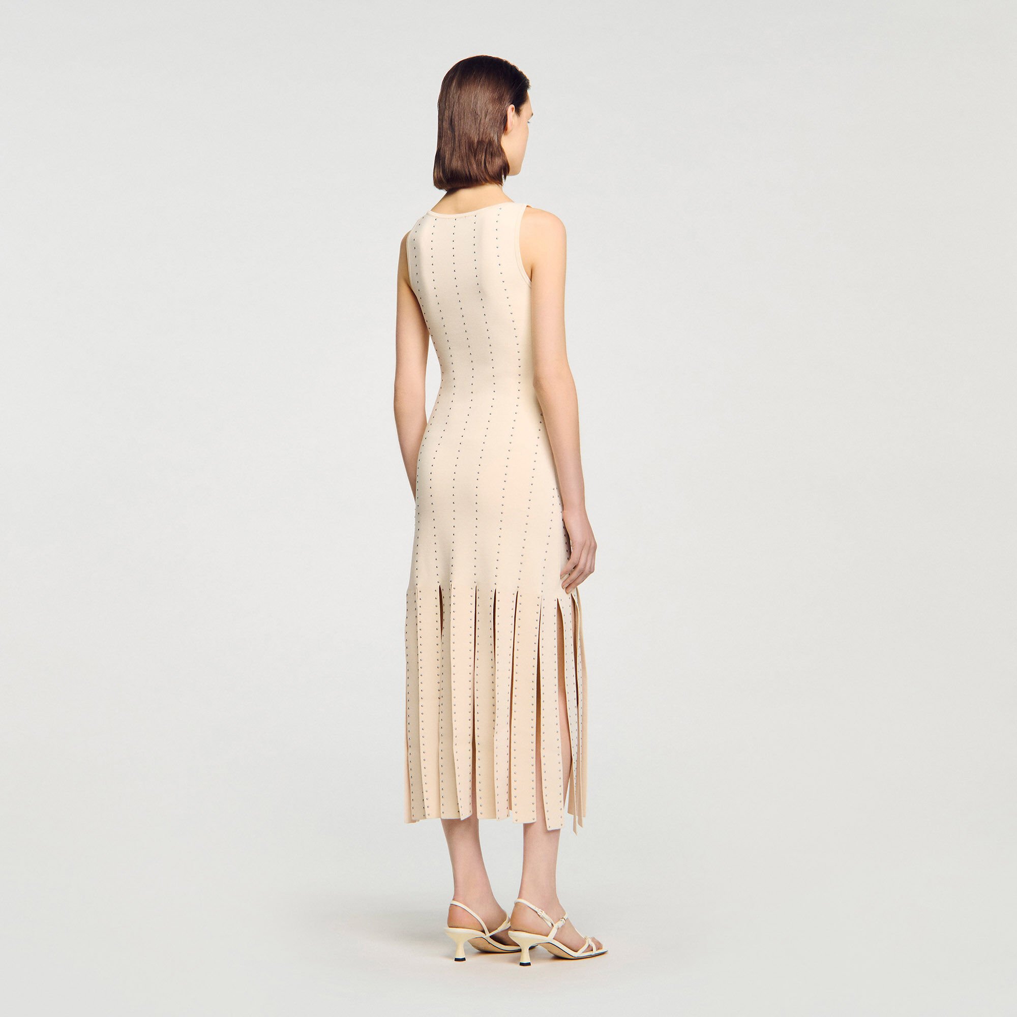 Lange jurk tricot met franjes