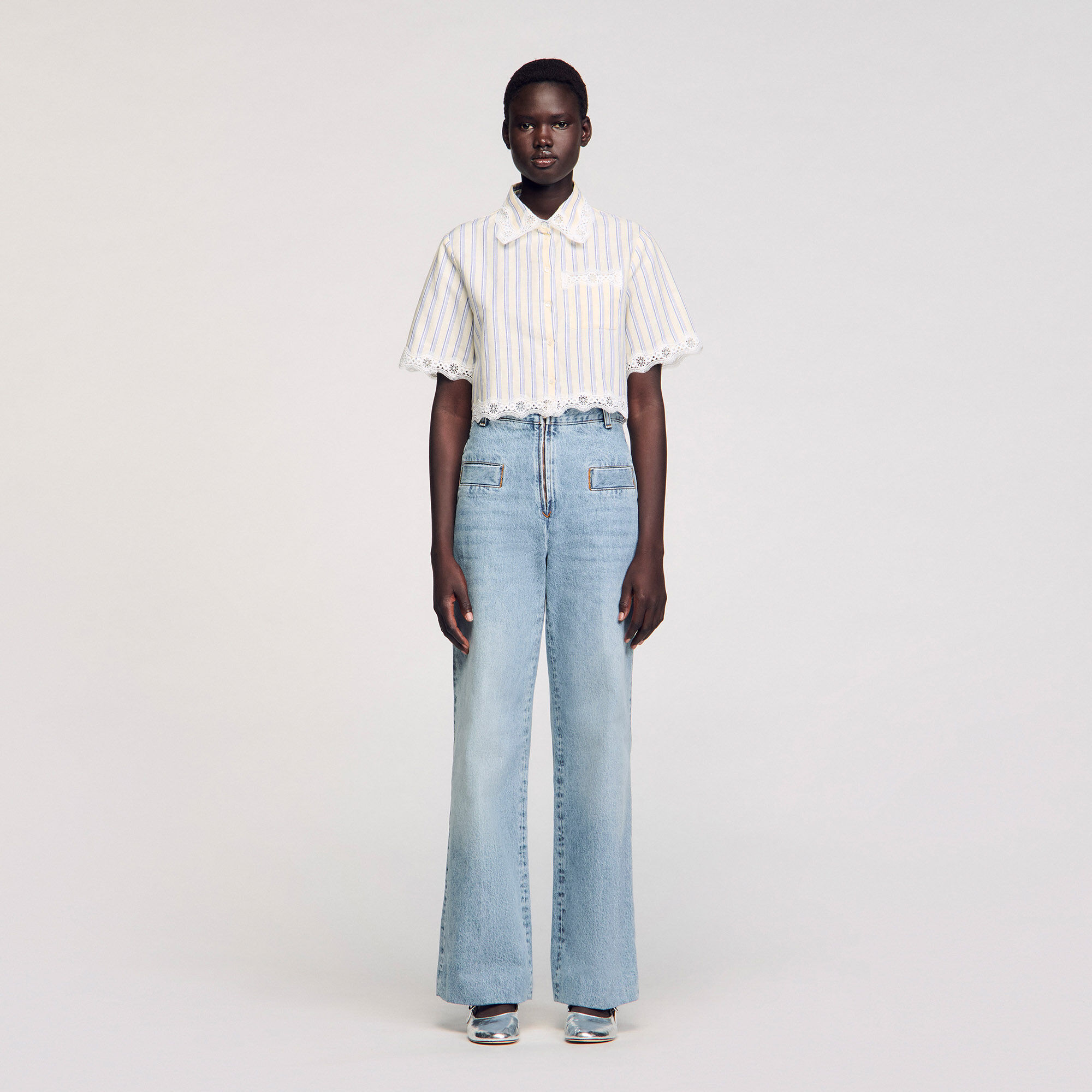 Overhemdblouse kort gestreept