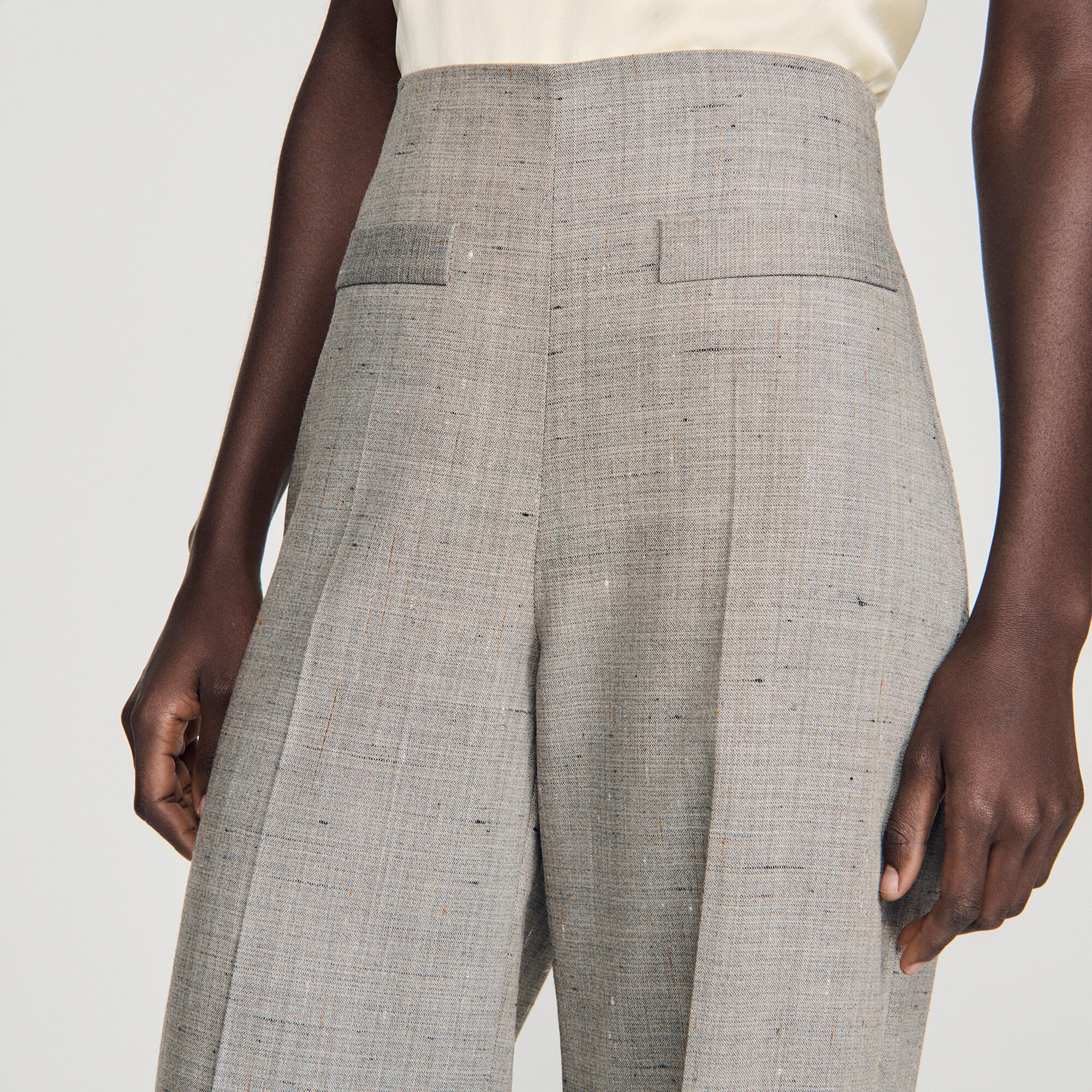 Wijdvallende wollen broek met ruit