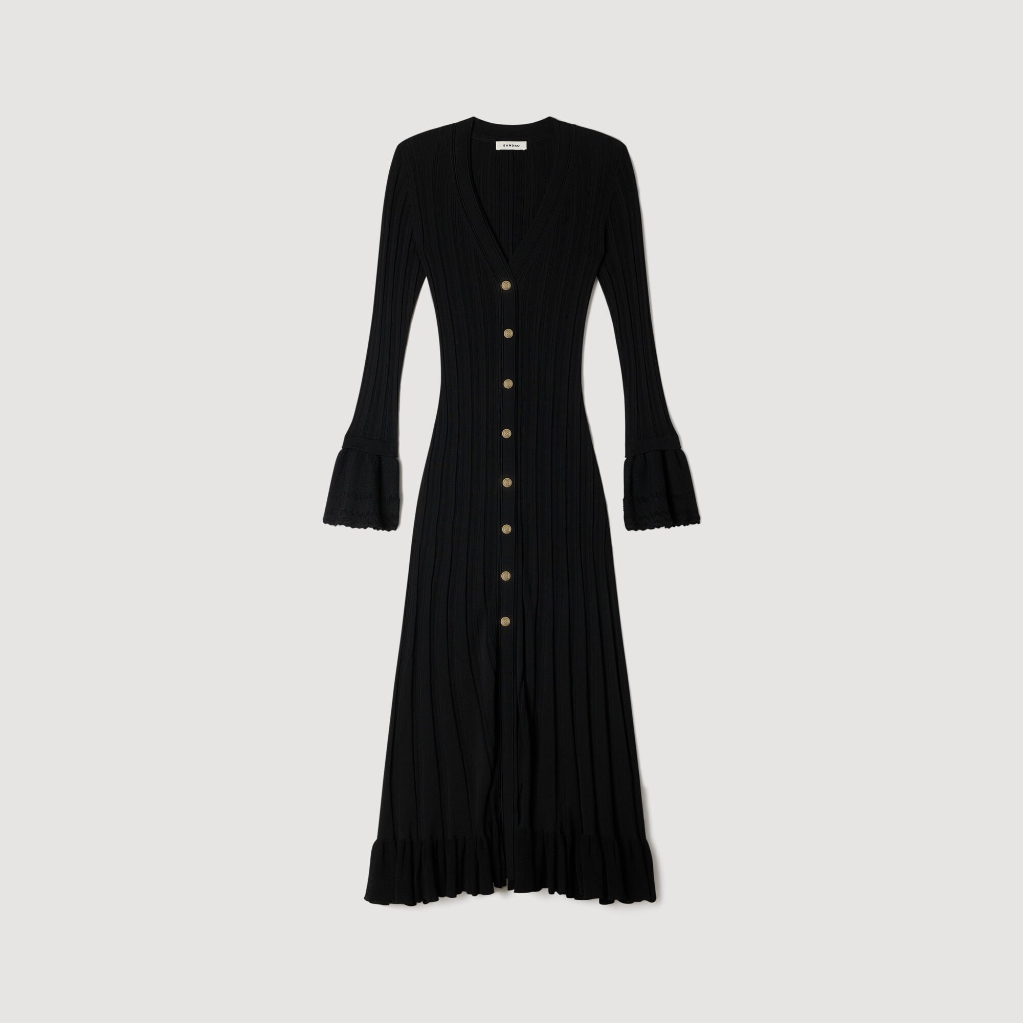 Lange gebreide jurk met volant