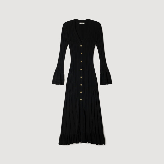 Lange gebreide jurk met volant