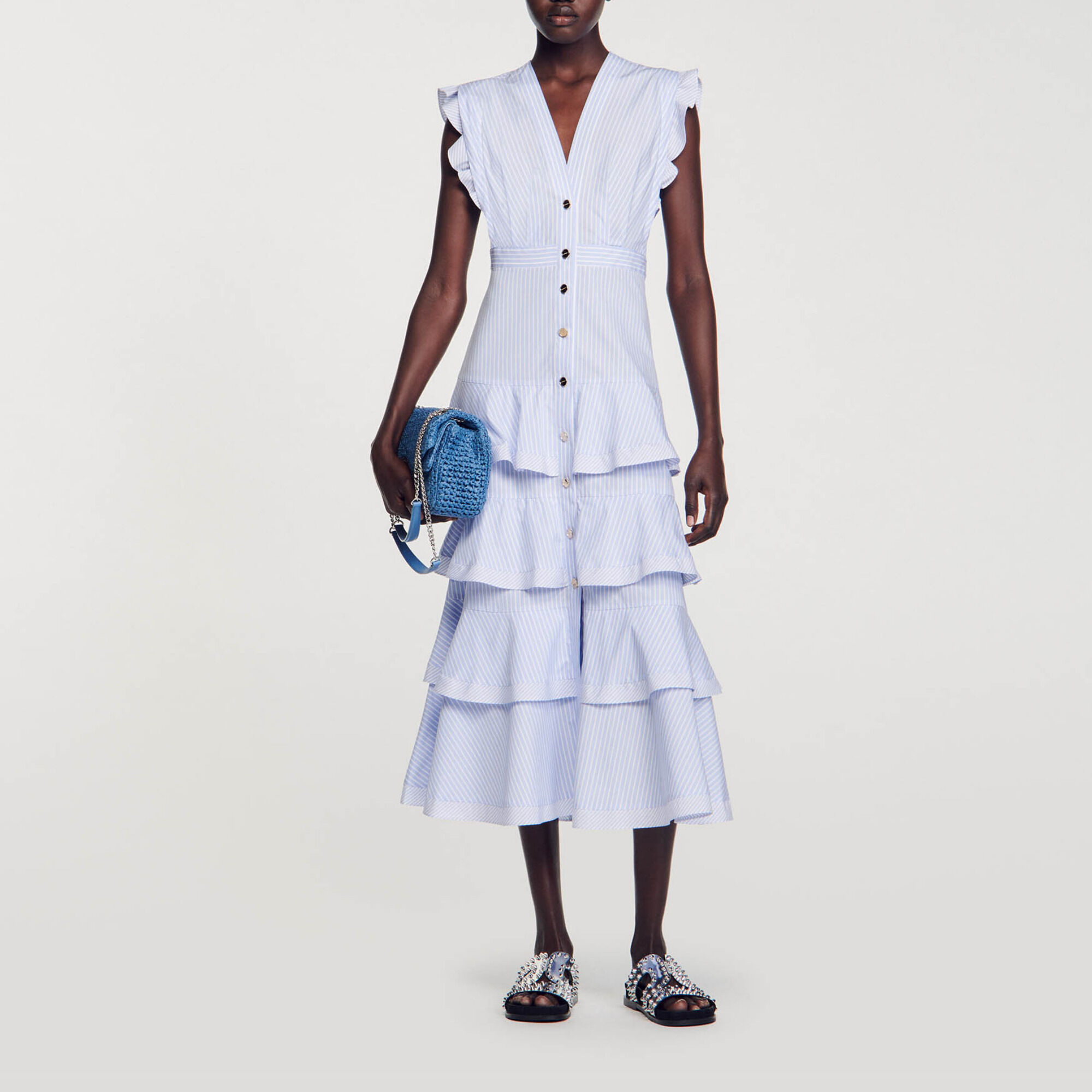 Lange jurk met ruches blauw voor dames Sandro Paris