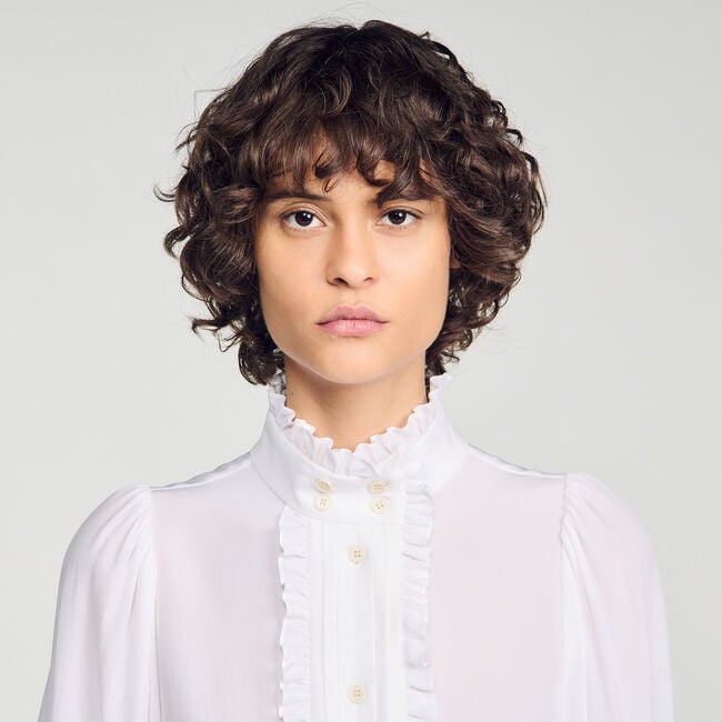Zijden blouse met geplooide kraag - Vrouw | Sandro