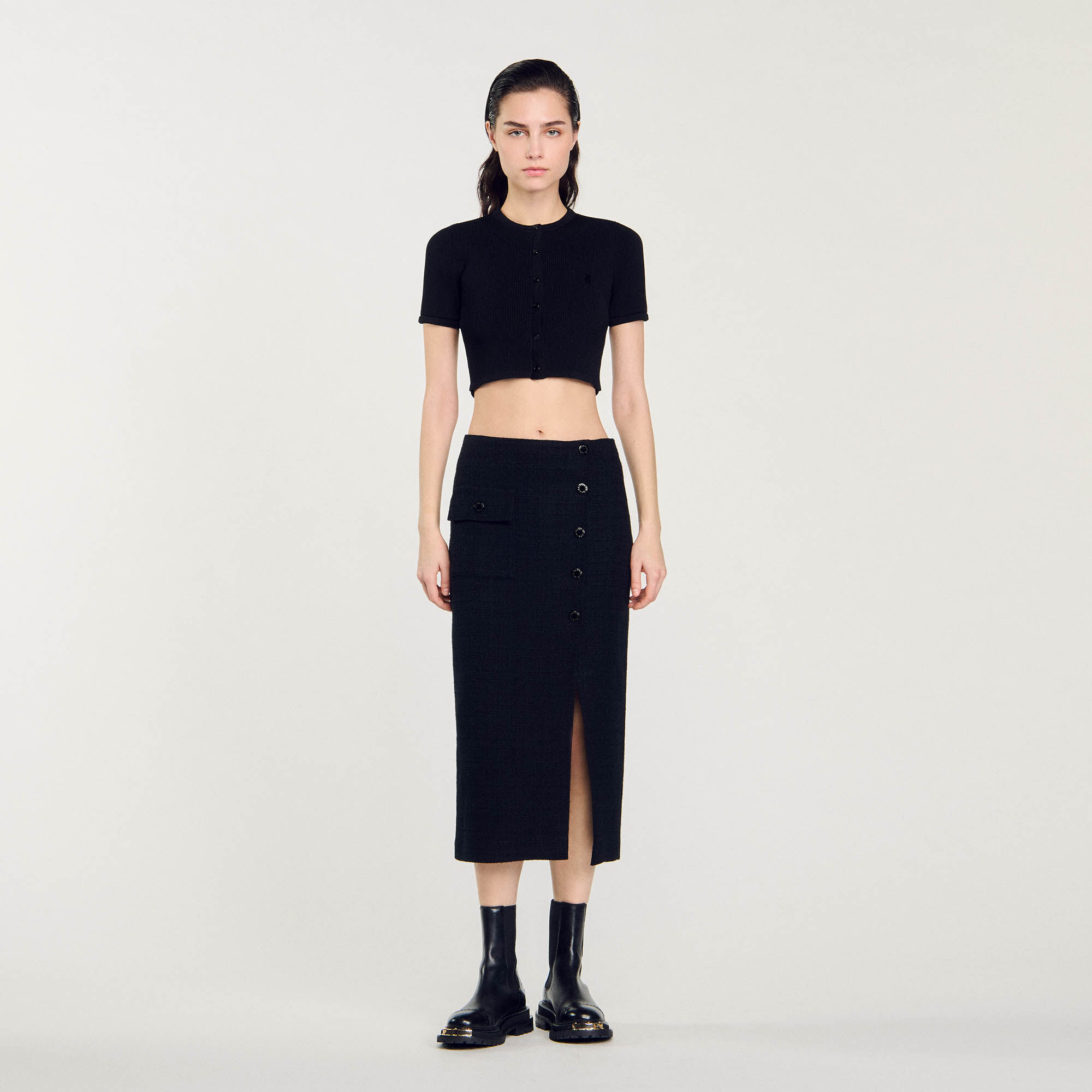 Halflange tweed rok