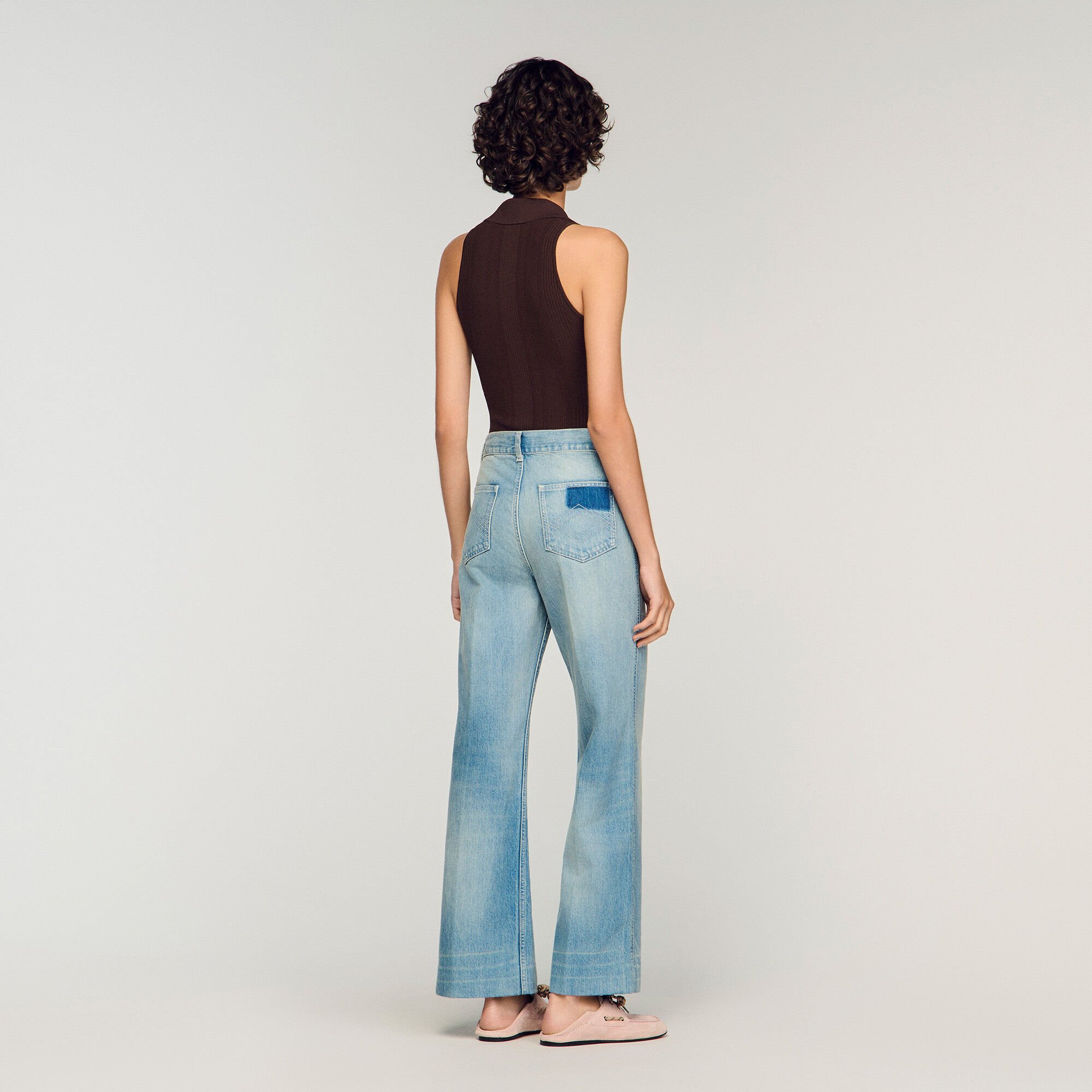 Rechte jeans stone wash met rits