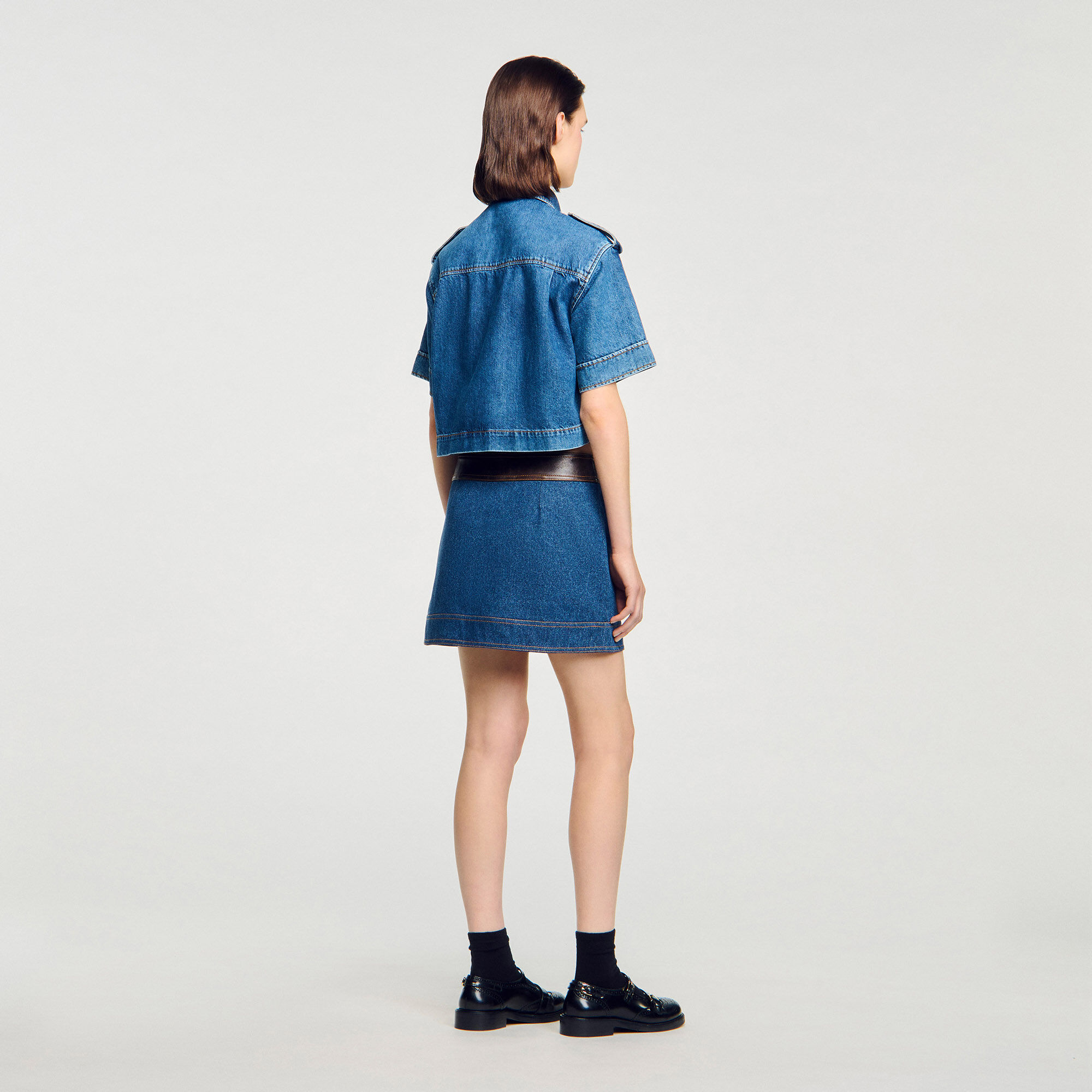 Korte rok denim en leer