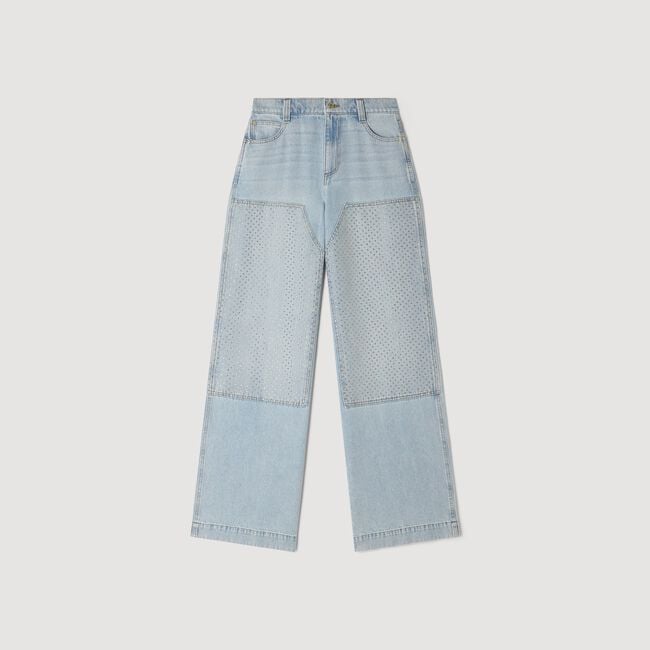 Rechte jeans stone wash stras patch