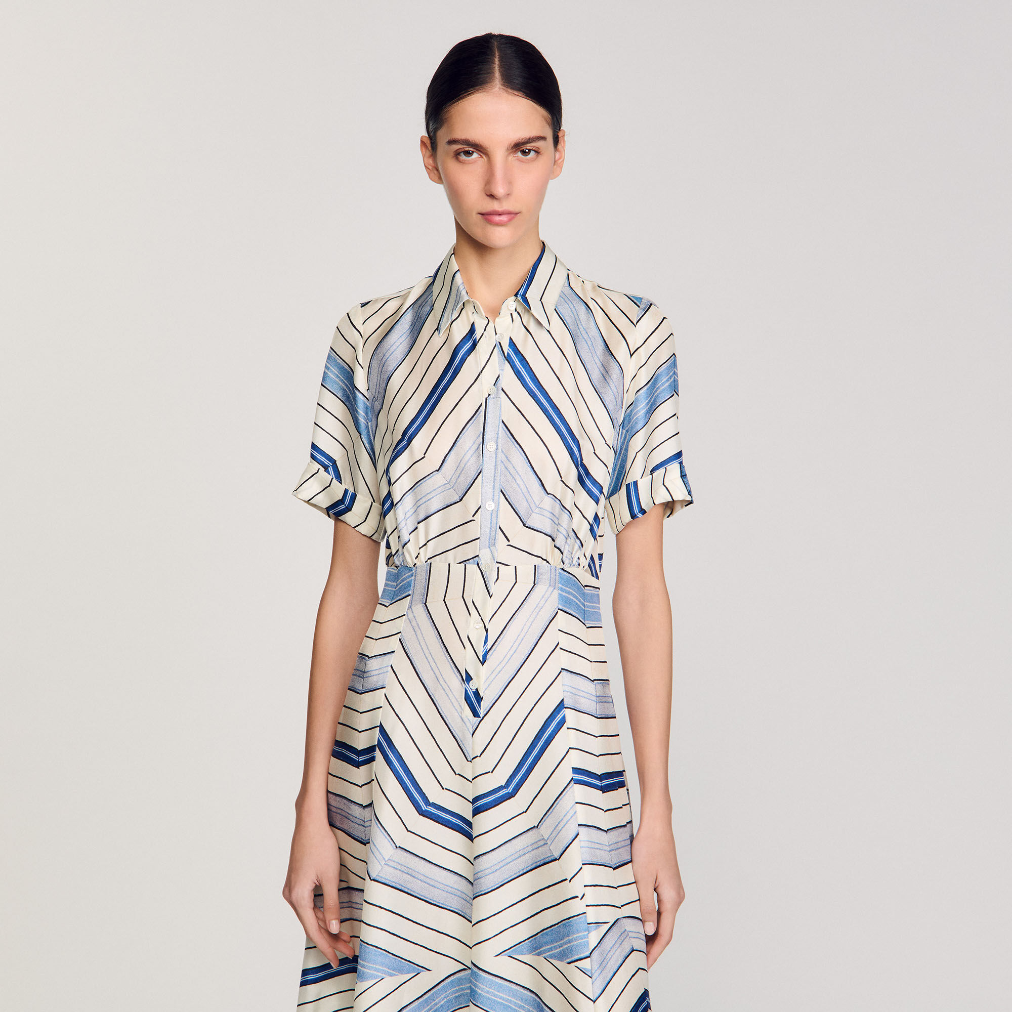 Midi jurk zijde Spirales print