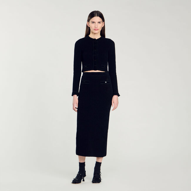 Gebreide midi rok met fluweeleffect